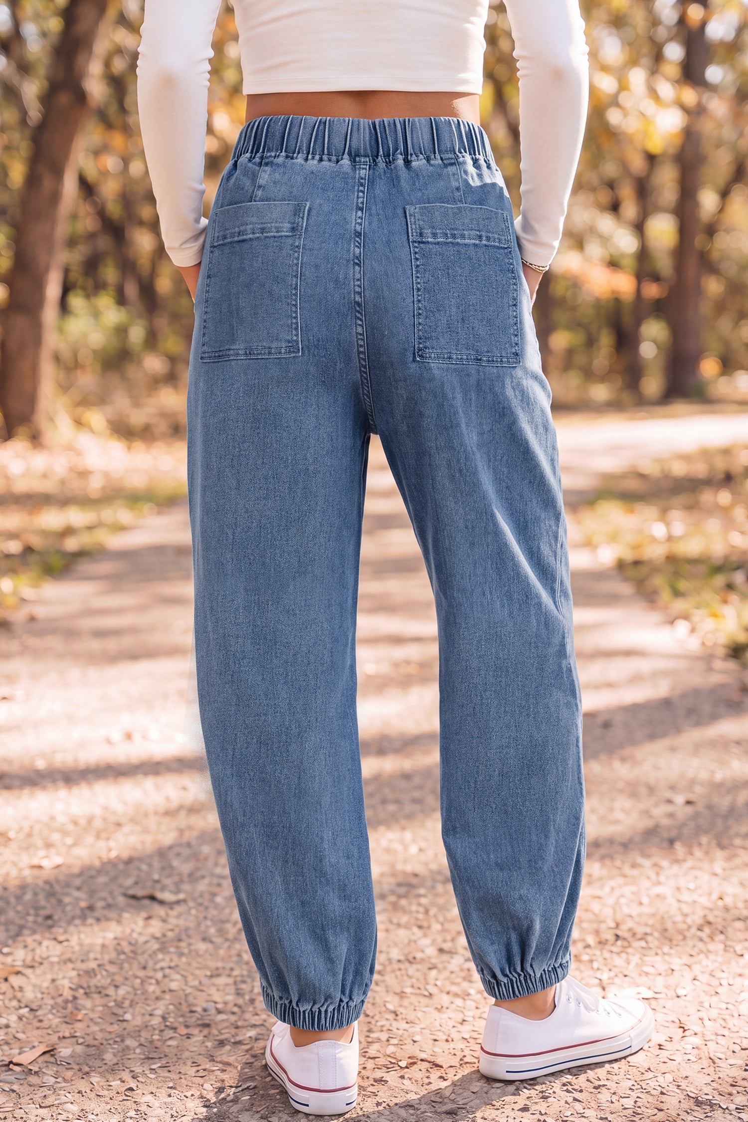 Elastic Waist Harem Ankle Length Jeans – Dusk Blue