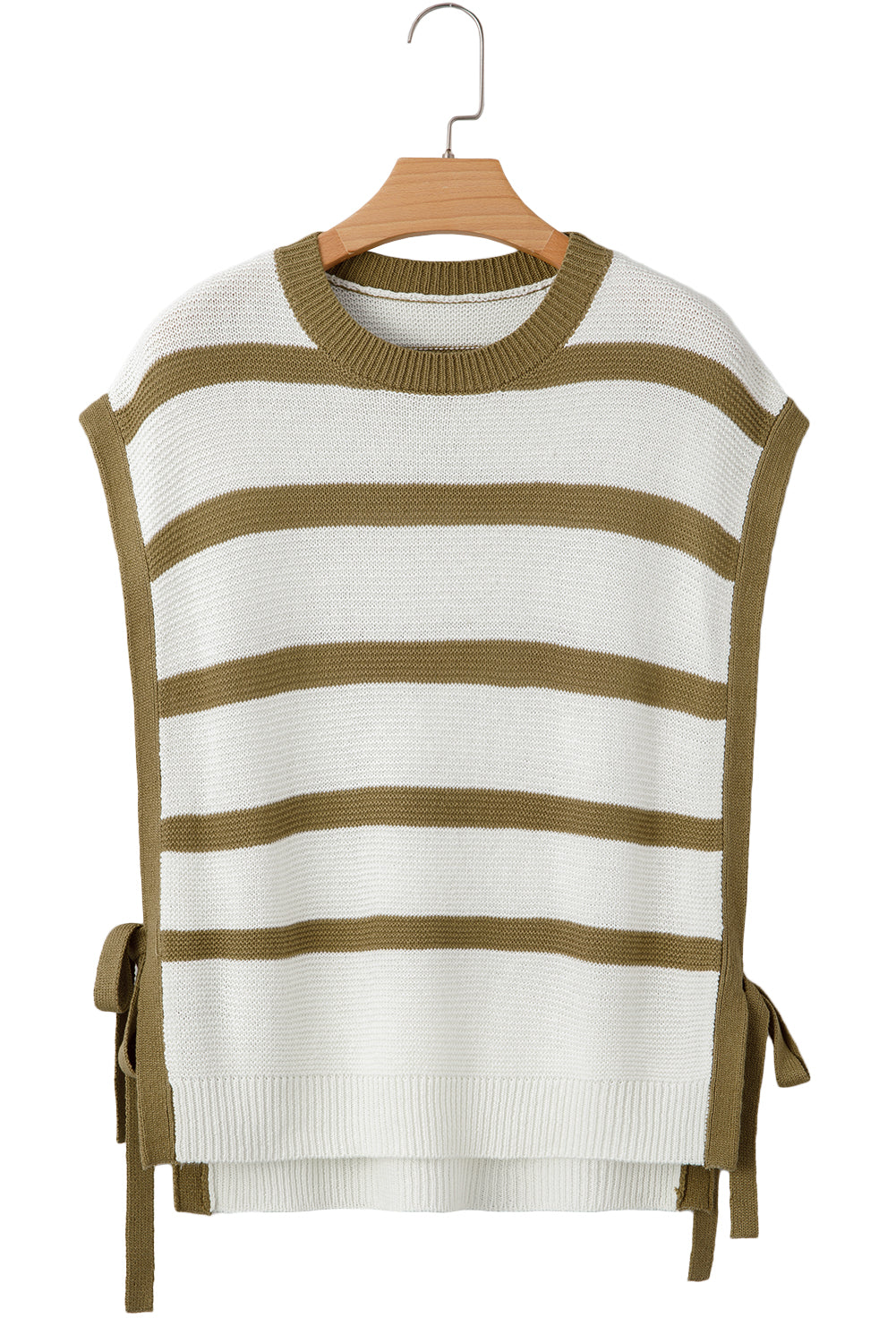 Khaki Stripe Tie Open Side Sweater Knit Top eAura