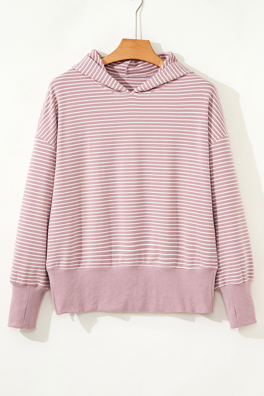 Stripe Thumbhole Side Slits Drop Shoulder Loose Fit Hoodie Dear-Lover Dropshipping