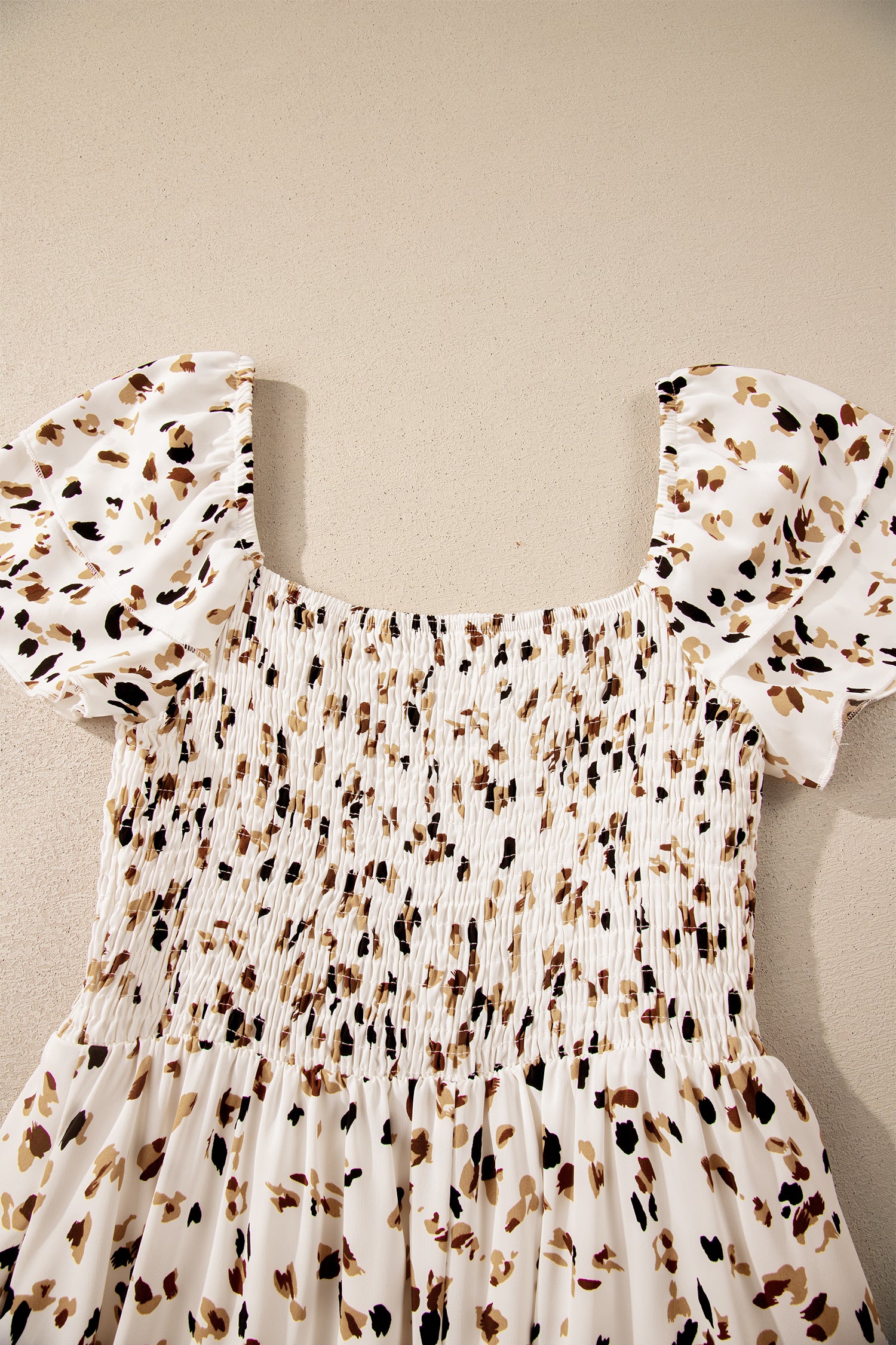 Ditsy Floral Smocked Square Neck Ruffle Sleeve Midi Dress
