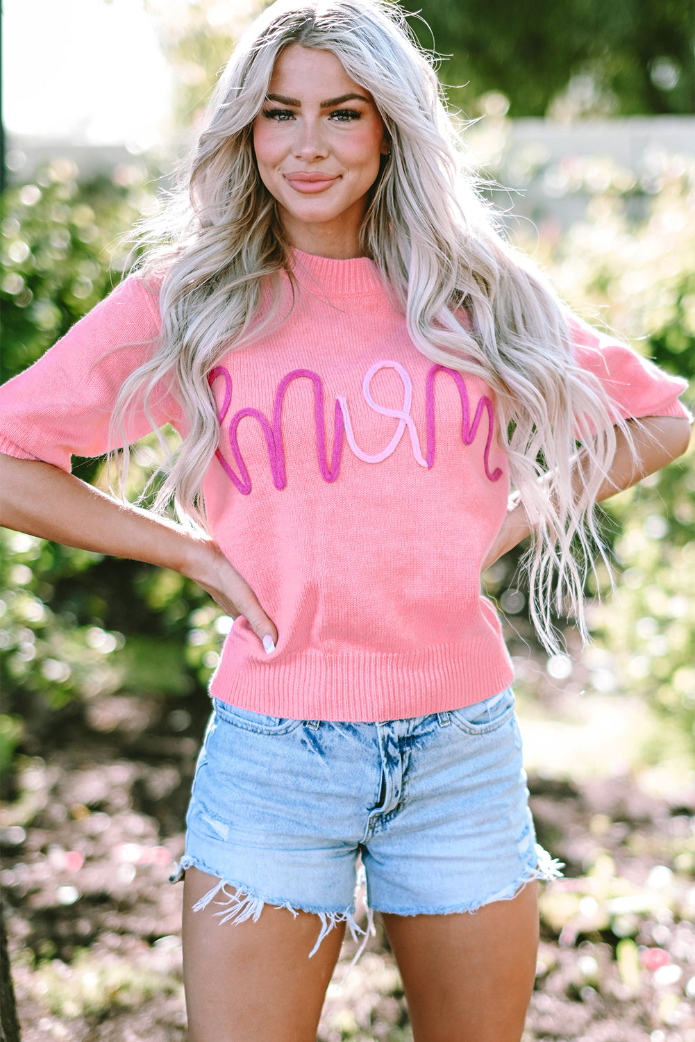 Bonbon Mom Tinsel Front Short Sleeve Sweater eAura