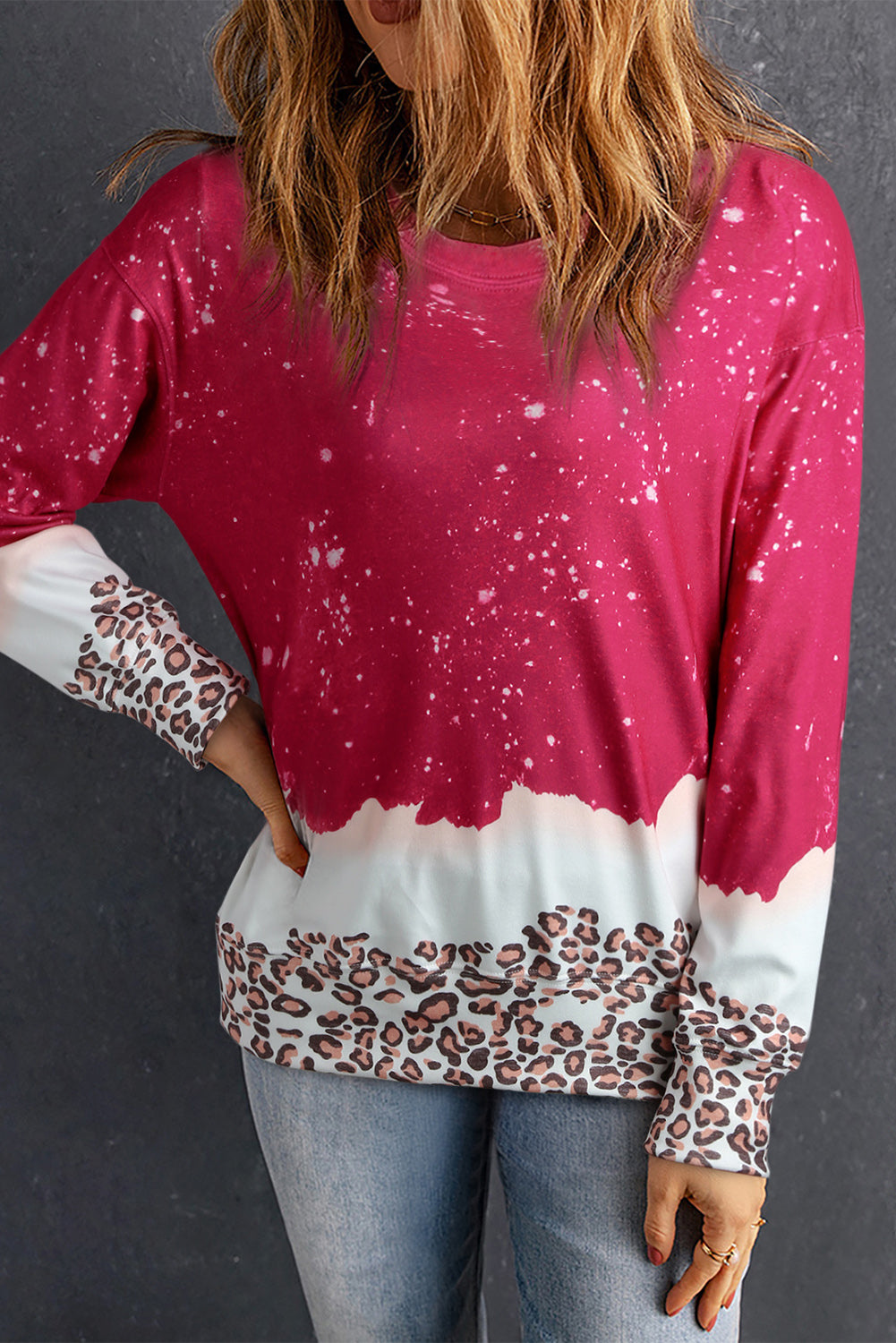 Black Leopard Bleached Pullover Sweatshirt eAura
