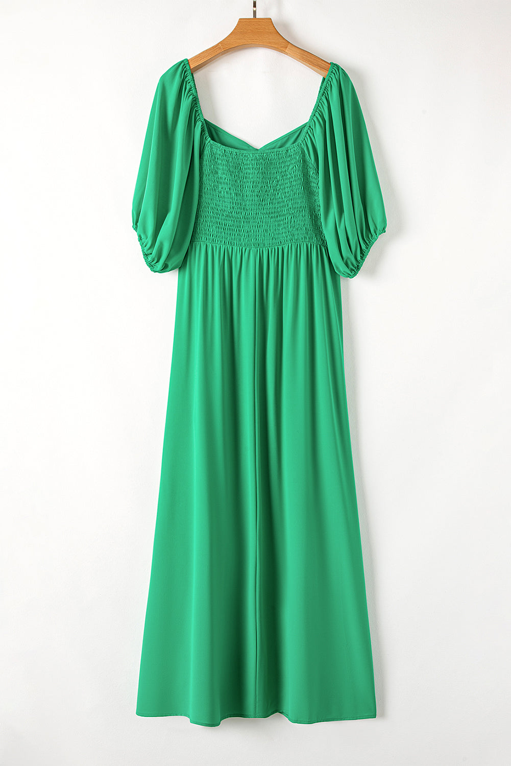 Bright Green Ruched Front Puff Sleeve Plus Size Long Dress BB Fashion Outlet