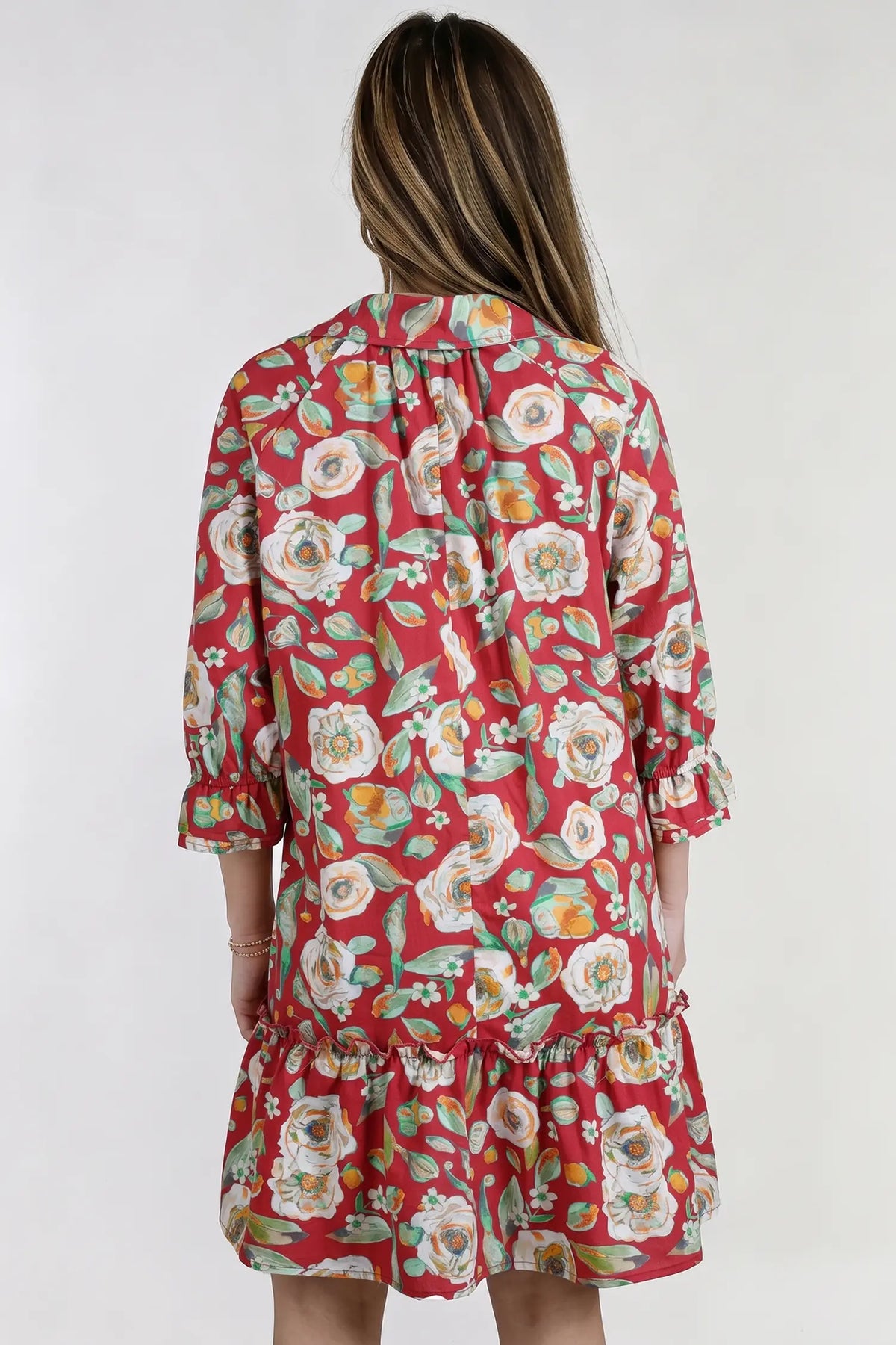 Floral Print Half Sleeve Short Shift Dress – Red