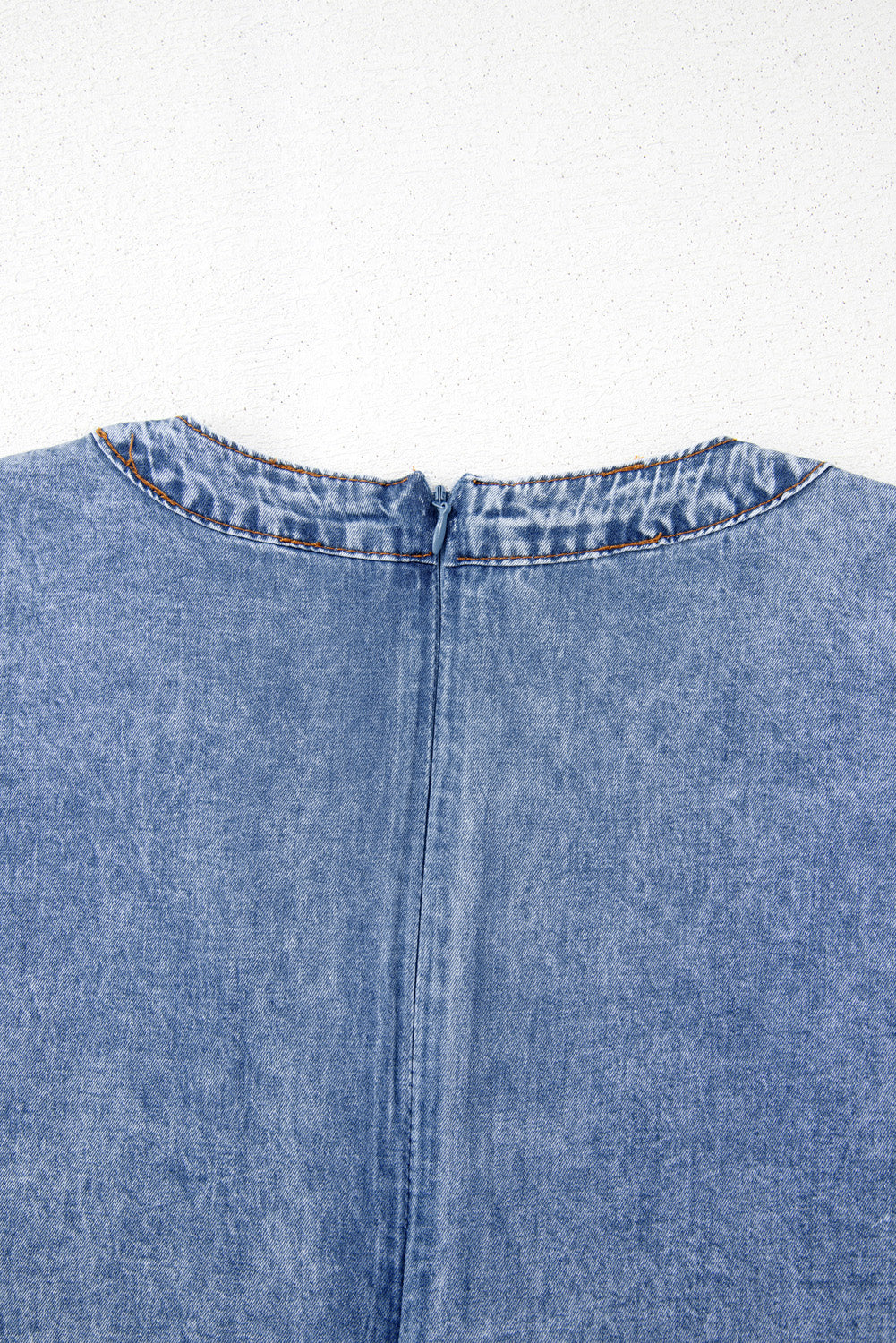 Beau Blue Tie V-Neck Tucking Detail Short Sleeve Denim Shift Dress - eAura