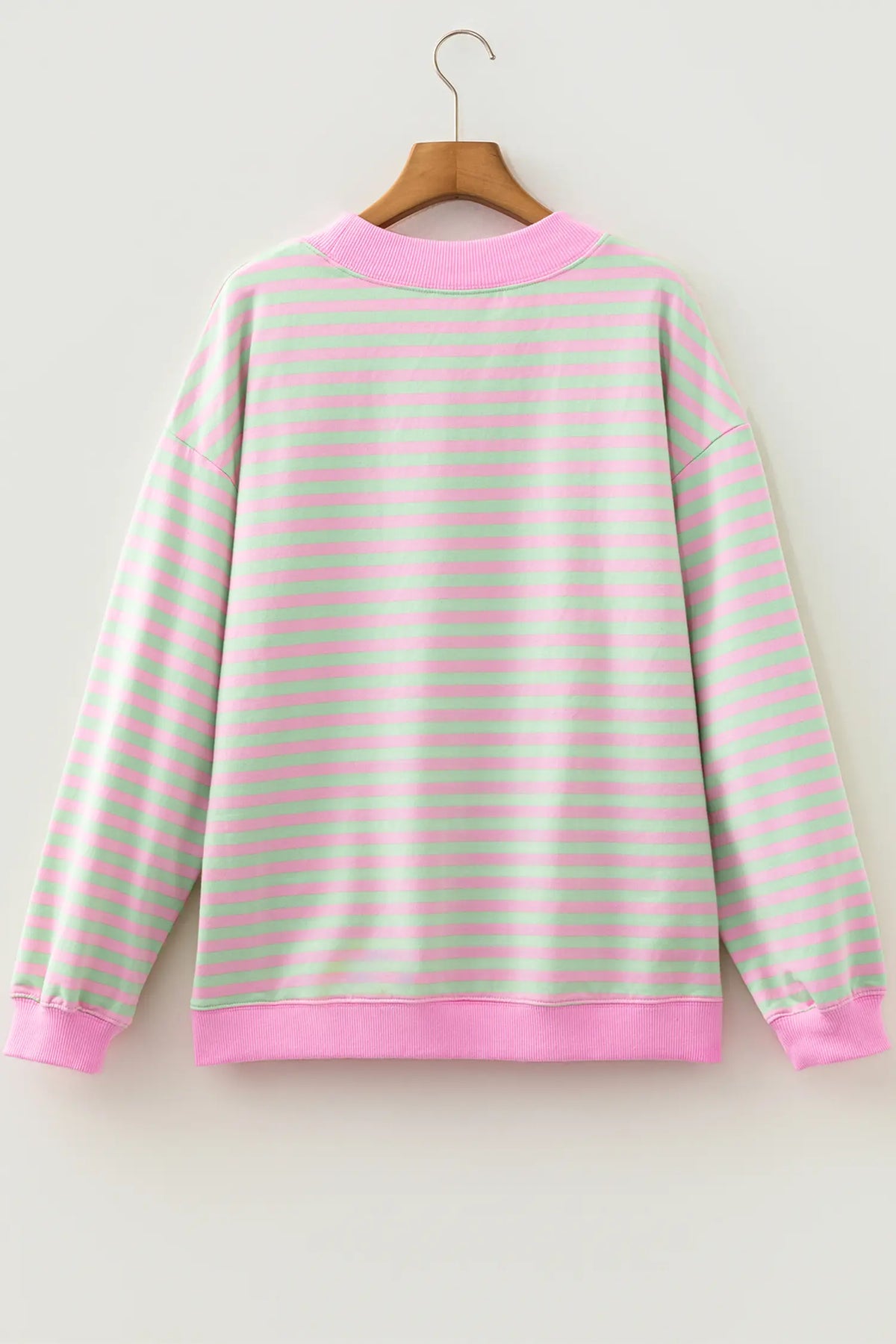 Green Stripe Striped Stand Neck Long Sleeve Sweatshirt