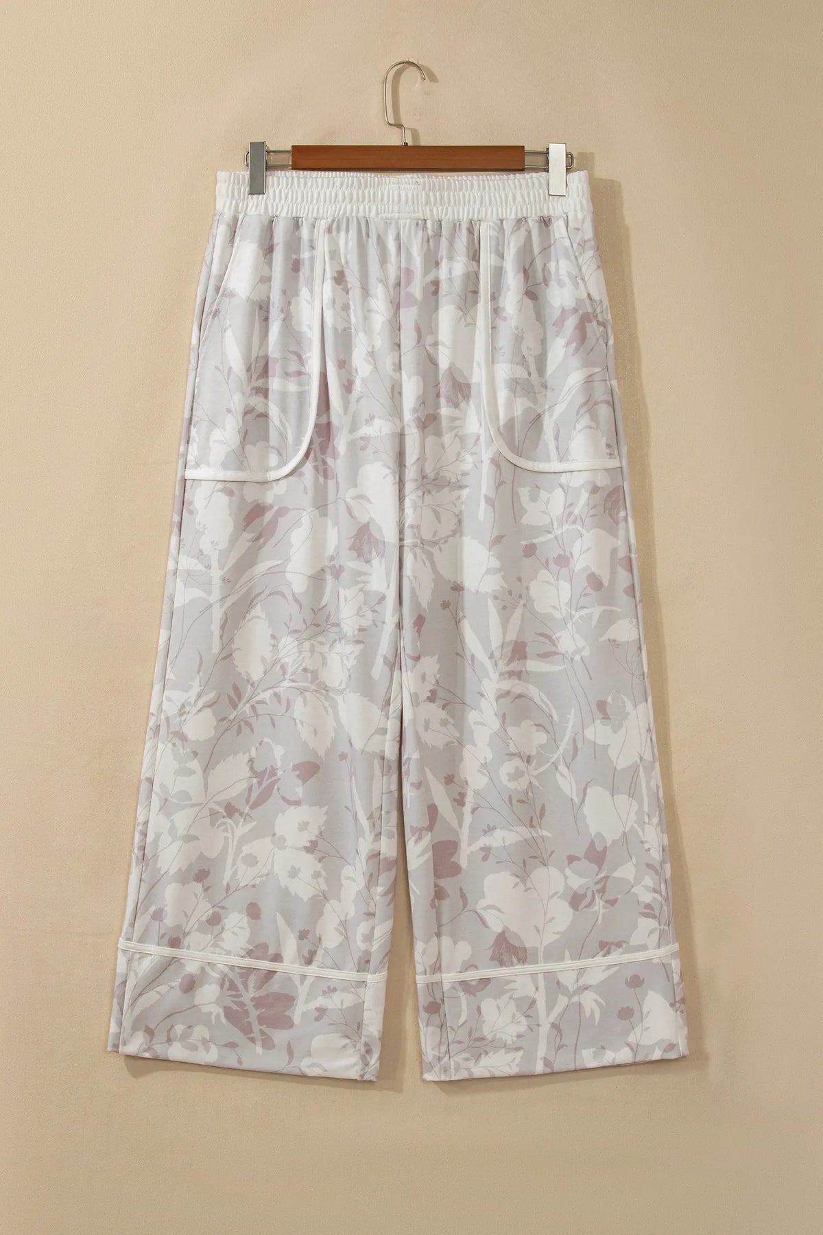 Floral Camo Print Contrast Trim Plus Size Loose Pants – Grey
