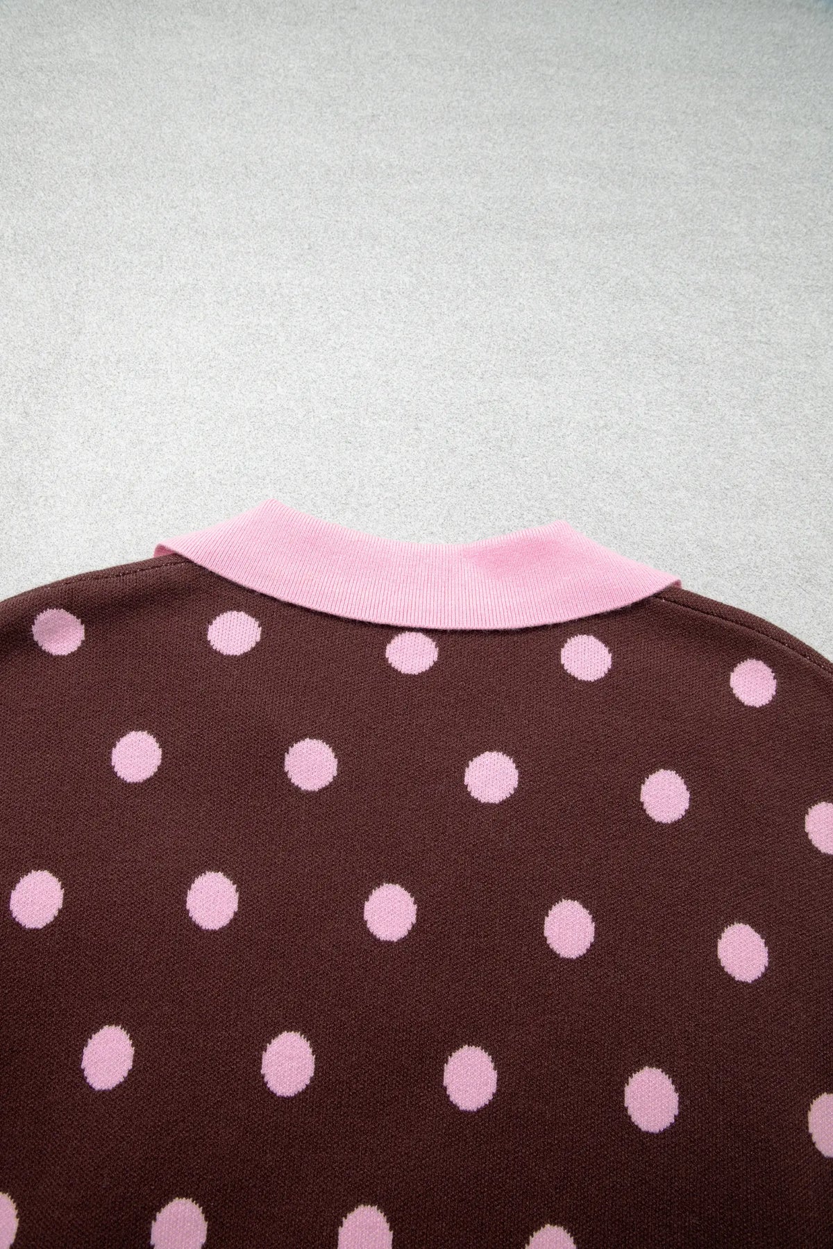 Polka Dot Pattern Colour Block Collared Loose Pullover Sweater