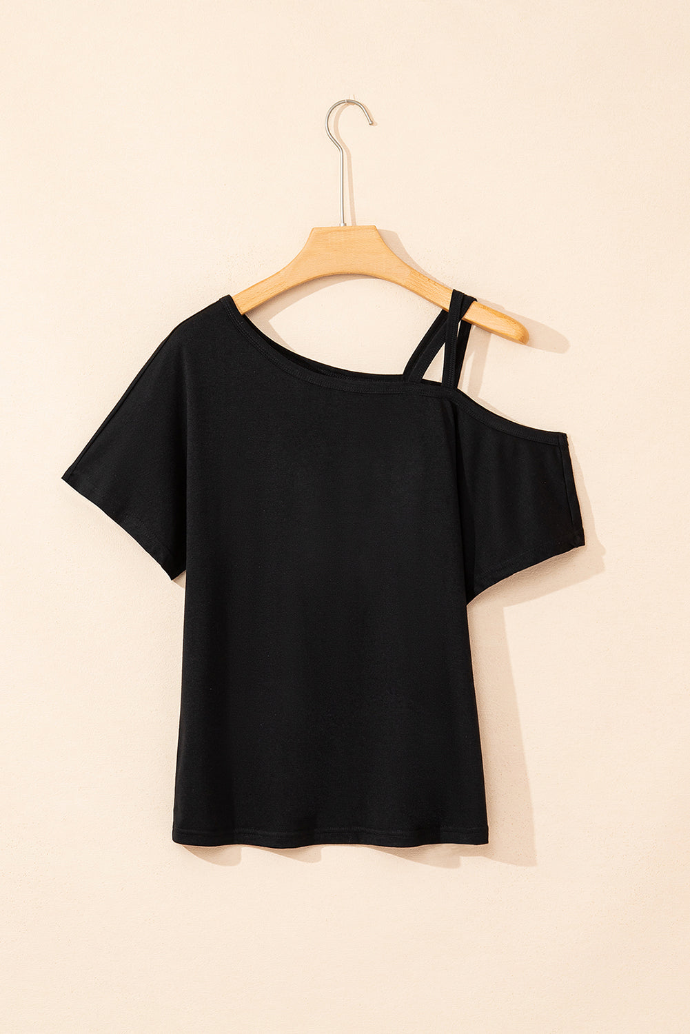 Black Asymmetric Criss Cross One Shoulder T Shirt BB Fashion Outlet