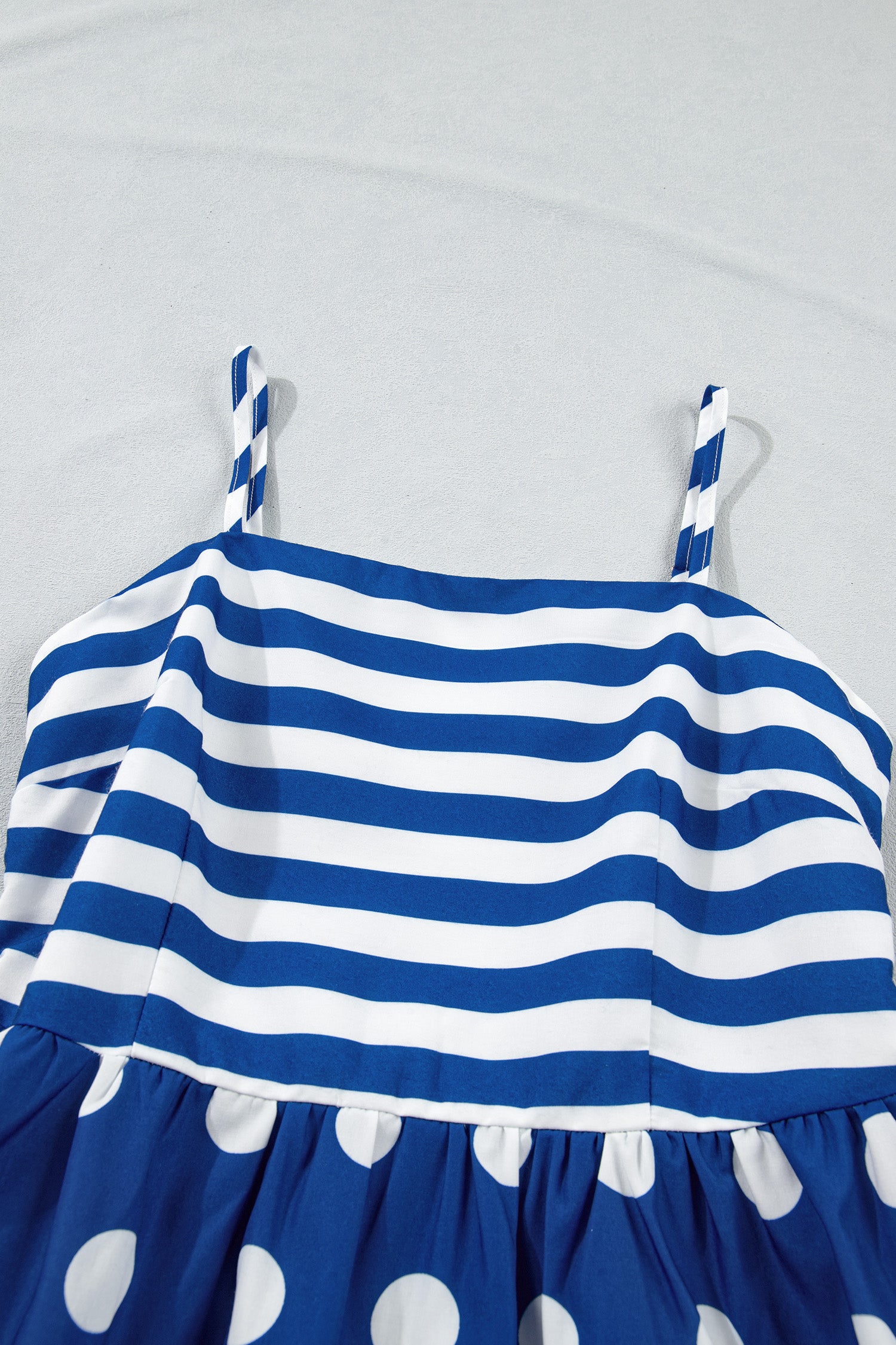 Striped Polka Dot Patchwork Maxi Dress – Blue