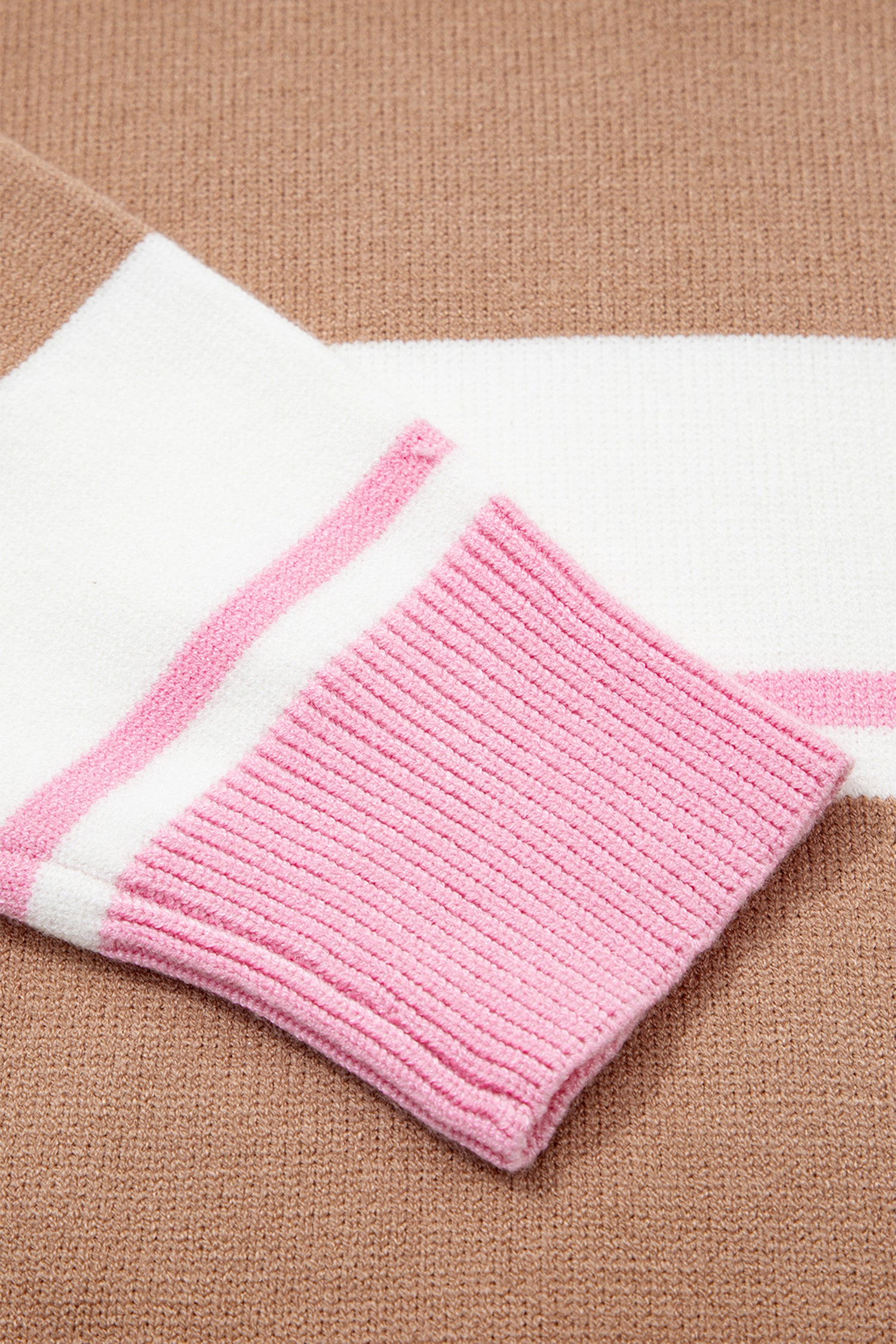 Striped Colorblock V Neck Long Sleeve Tunic Sweater – Pink Stripe