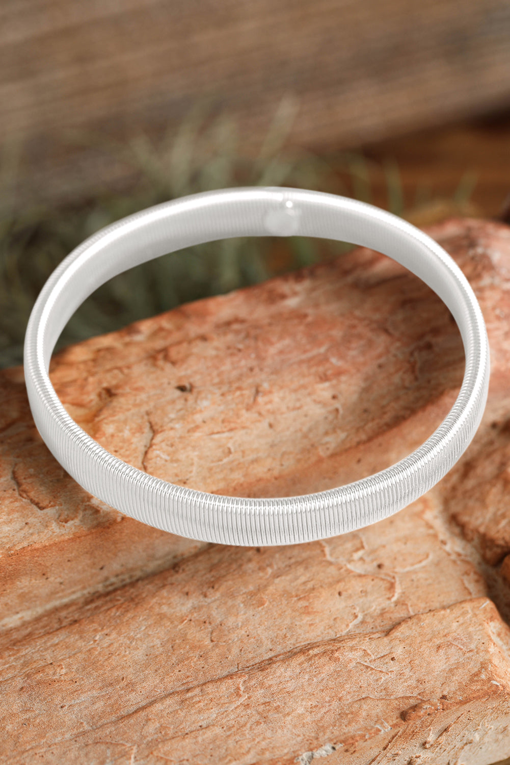 Silvery Stretchy Plated Metal Wide Bangle BB Fashion Outlet