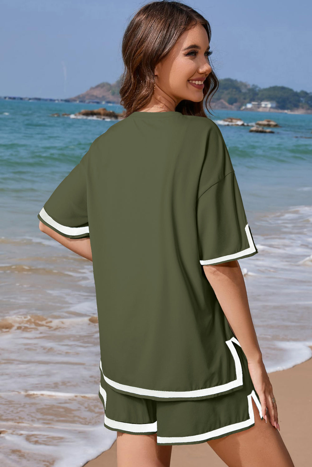 Apricot Contrast Trim Tee and Shorts Set eAura