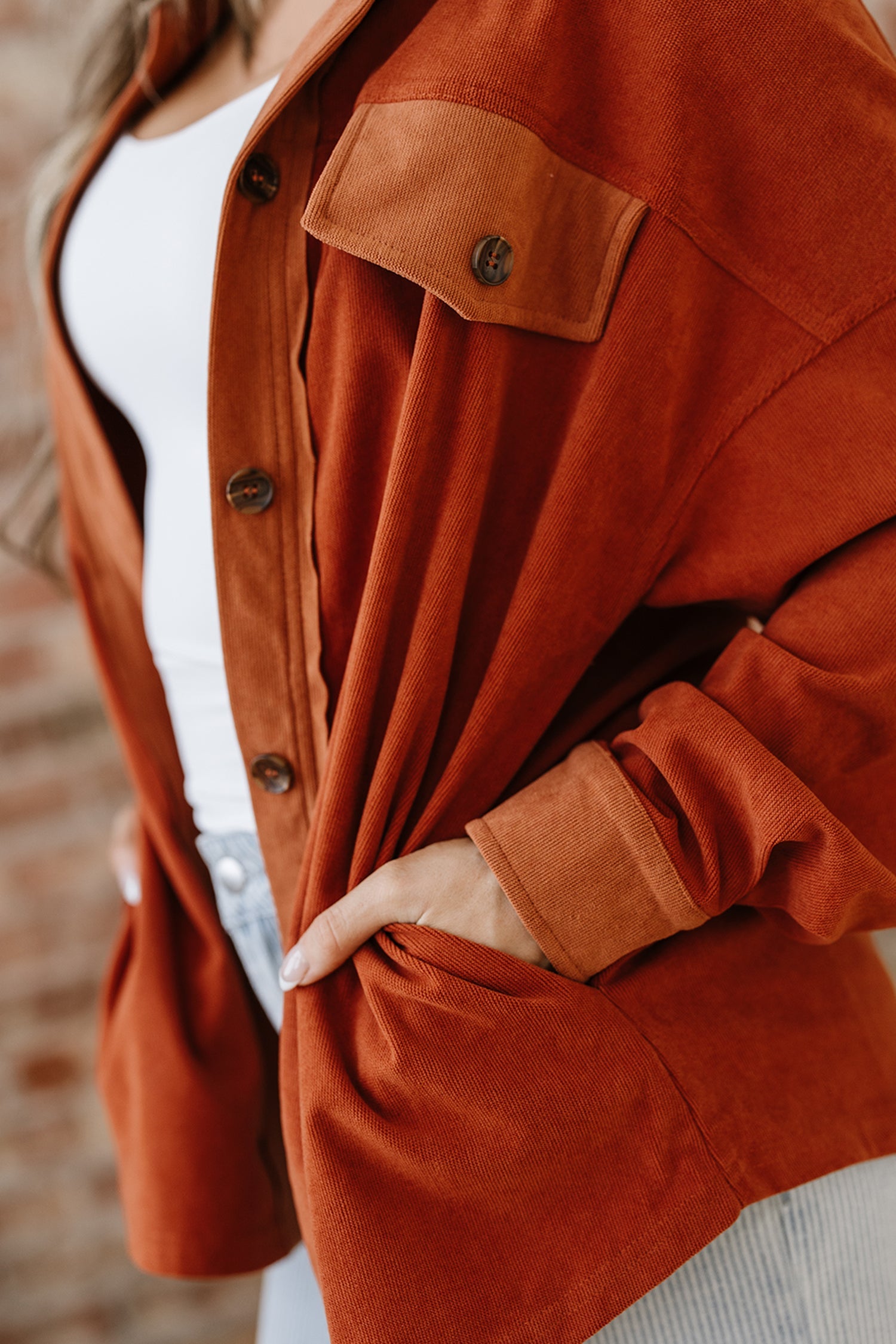 Drop Shoulder Casual Shacket With Pockets - Outerwear/Jackets