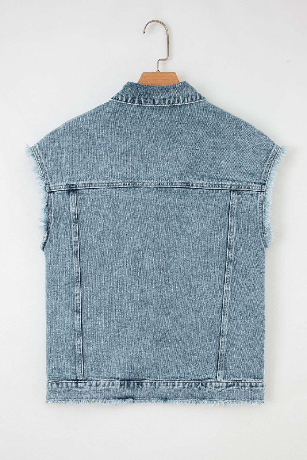 Button Flap Pocket Frayed Detail Denim Vest eAura