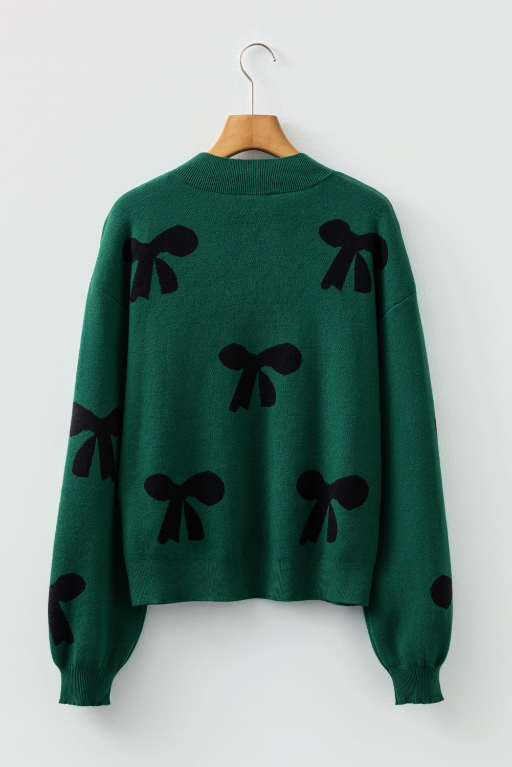 Pearl Embellished Bow Pattern Loose Sweater - eAura