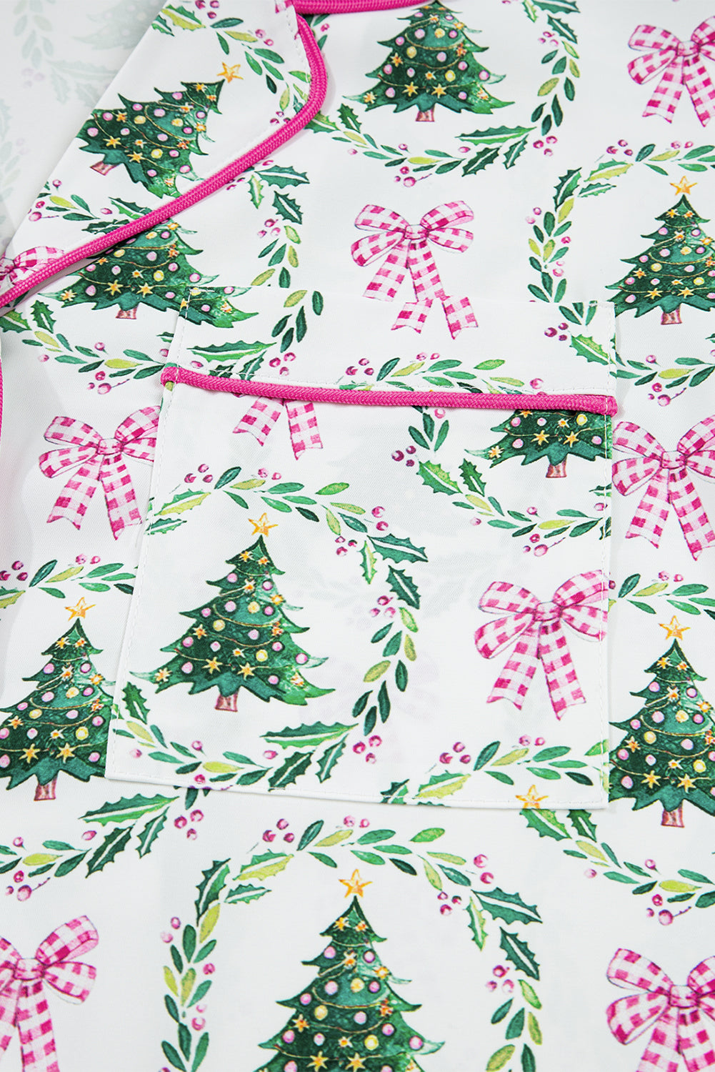 Christmas Print Velvet Trim Bow Knot Pyjama Shorts Set - eAura