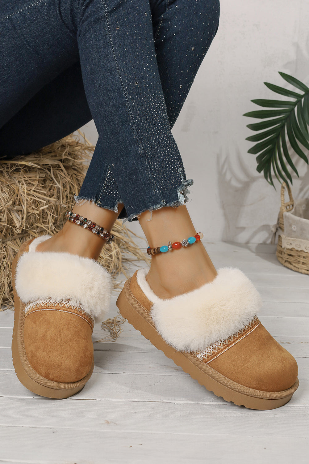 Faux Suede Fuzzy Warm Slippers