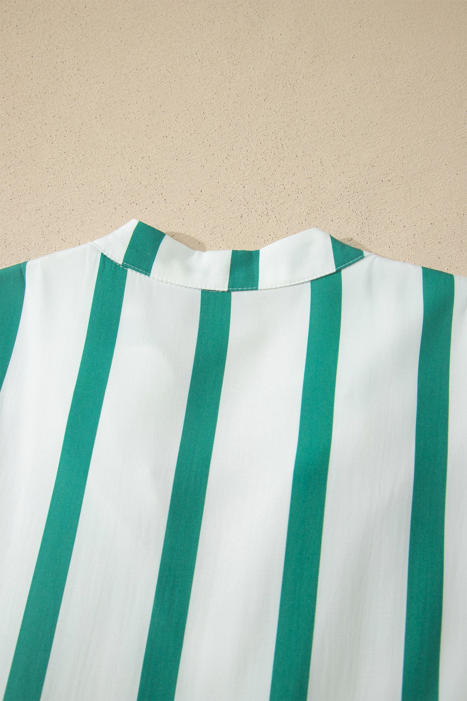 Green Stripe Ricrac Trim Notched Neck Vacation Midi Dress