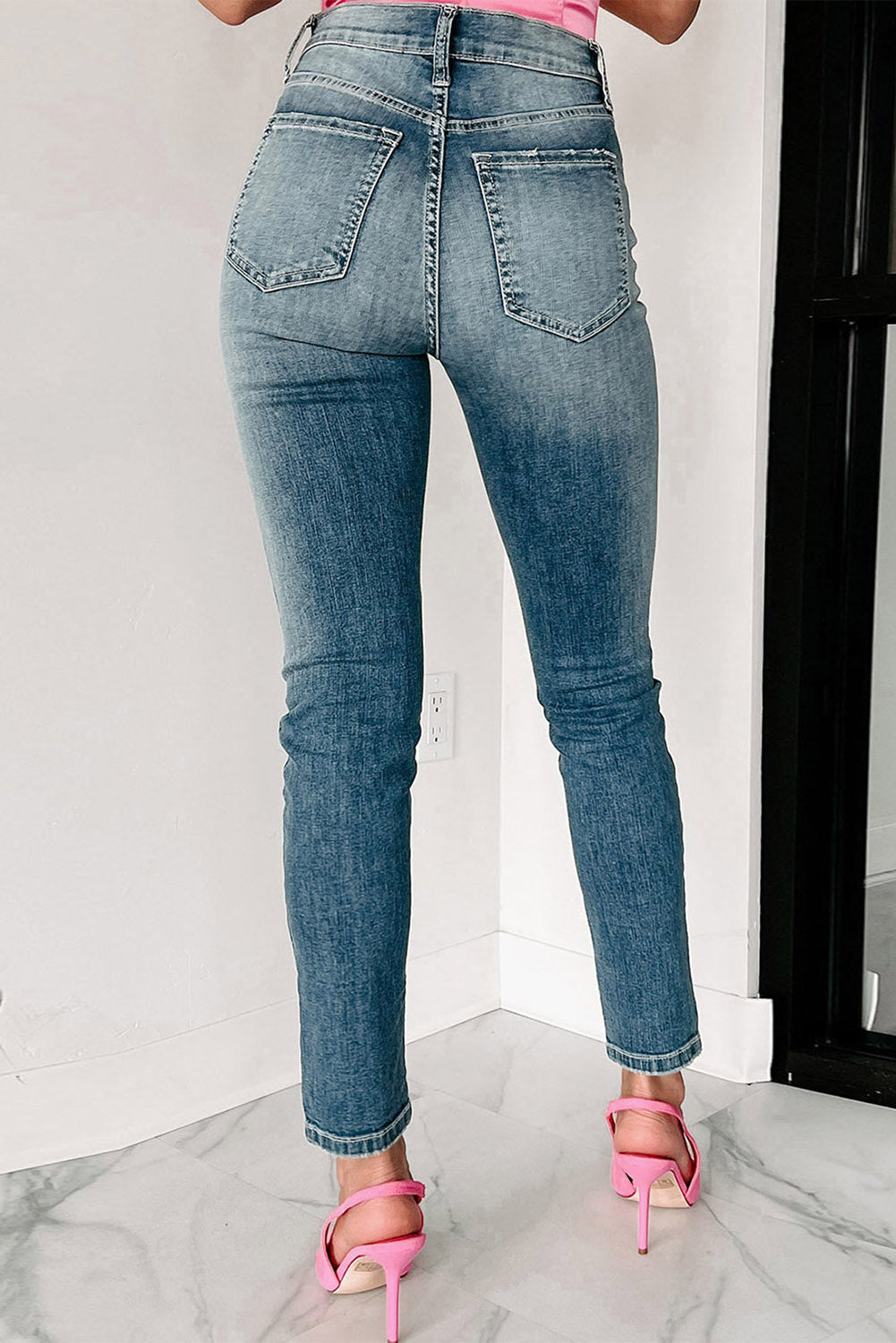 Blue Distressed Ripped Skinny Jeans Beagle Boutique Fashion Outlet