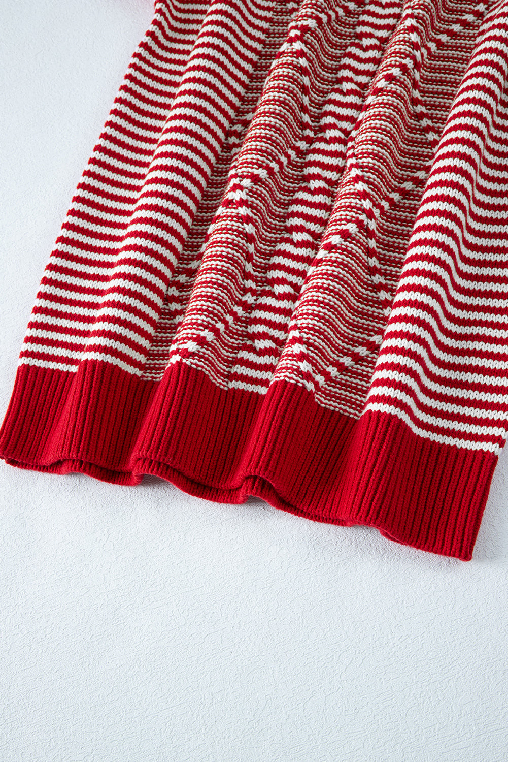 Red Stripe Geometric Textured Drop Shoulder Sweater eAura