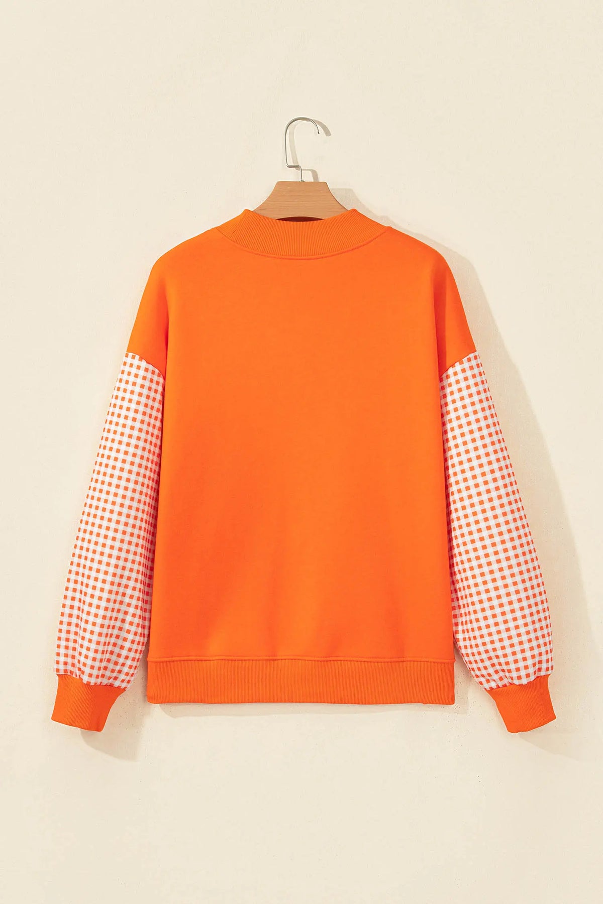 Plaid Sleeve Colourblock Loose Tunic Sweatshirt – Fiery Red