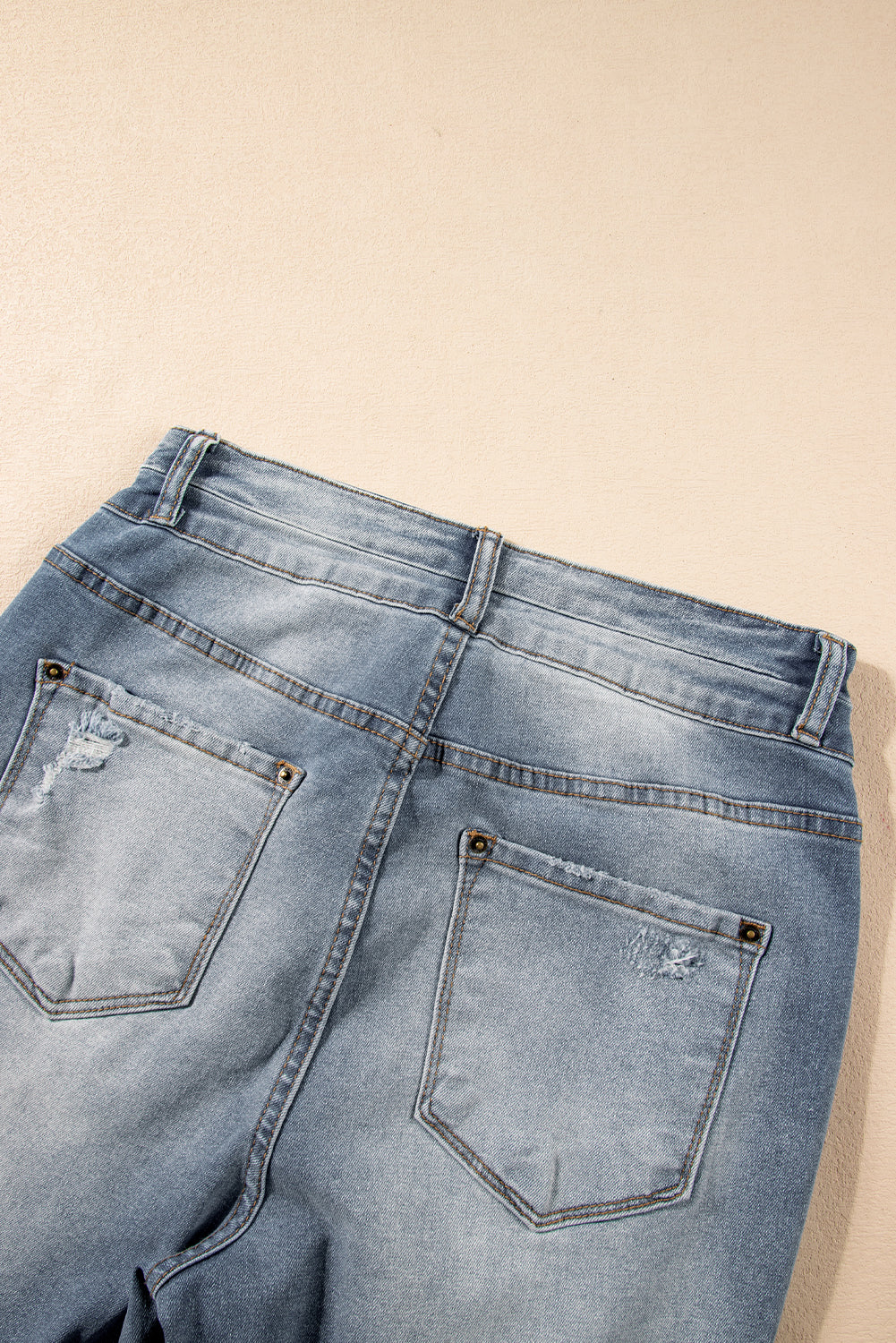 Dusk Blue Vintage Light Wash Ripped Raw Edge Flare Jeans Beagle Boutique Fashion Outlet