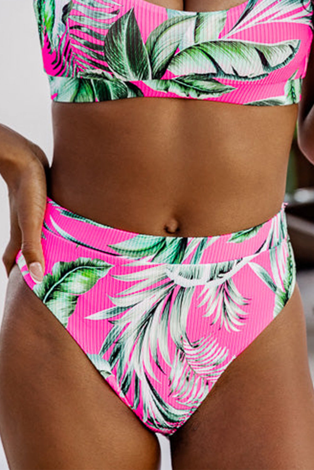 Rose Tropical Print Textured Bikini Bottoms BB Fashion Outlet