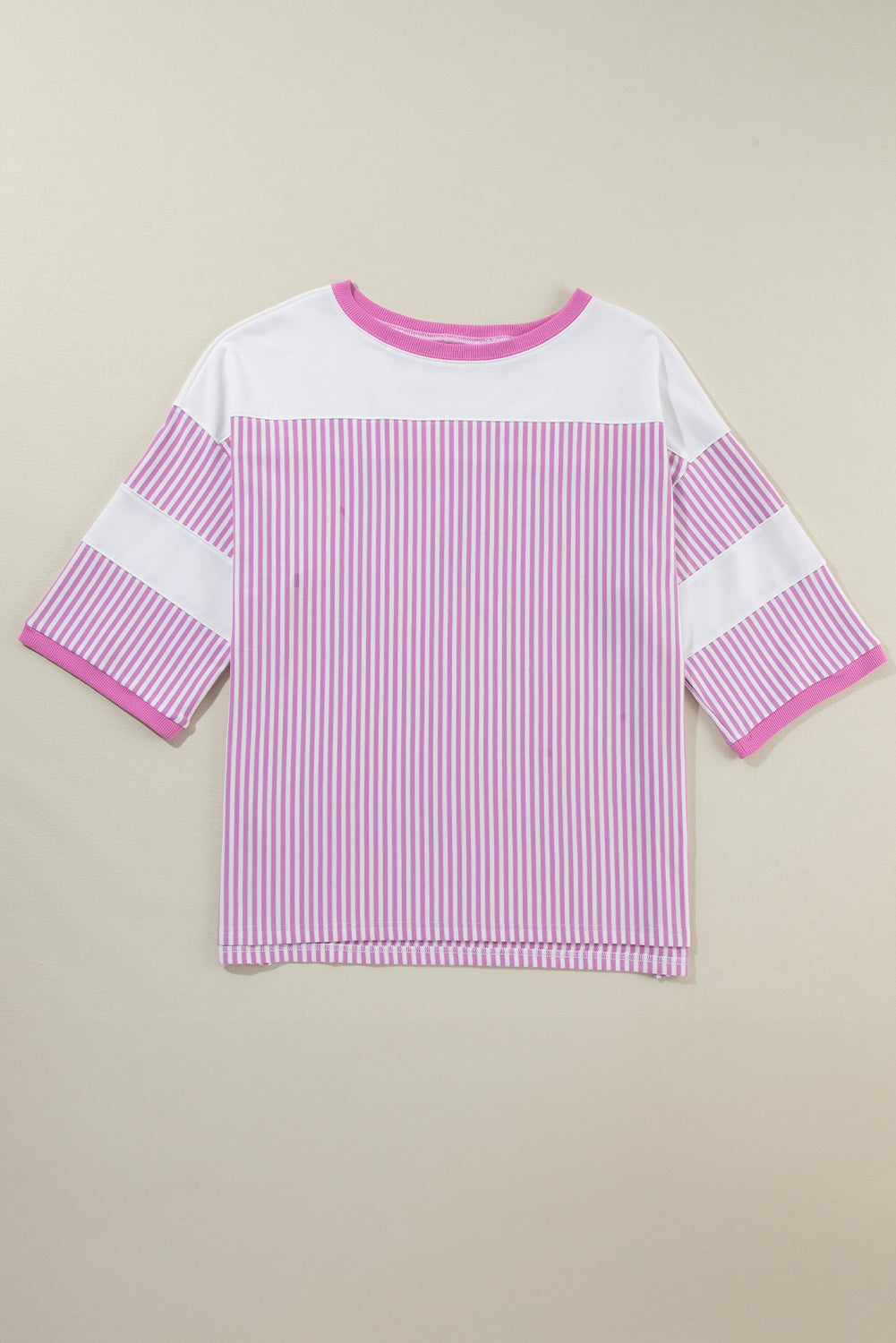 Pink Stripe Patchwork Bracelet Sleeve Plus Size T Shirt BB Fashion Outlet