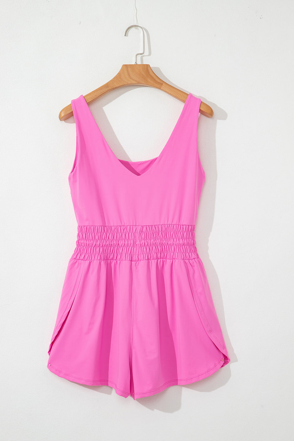 Sachet Pink Plain Sleeveless Loop Drawstring Cinched Waist Romper BB Fashion Outlet