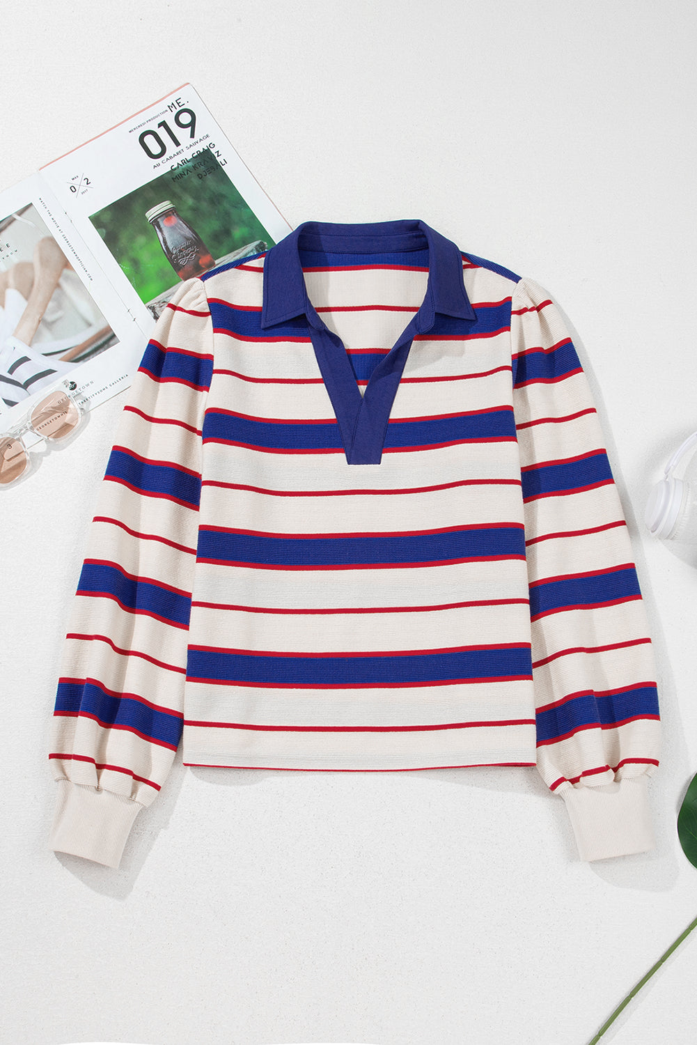 Blue Stripe Polo Pullover Sweatshirt - eAura