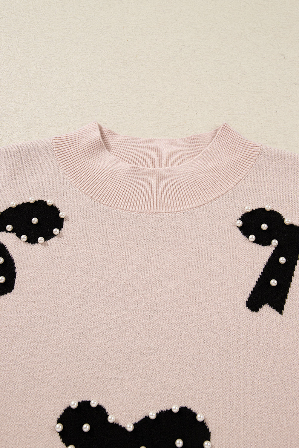 Pearl Embellished Bow Pattern Loose Sweater eAura