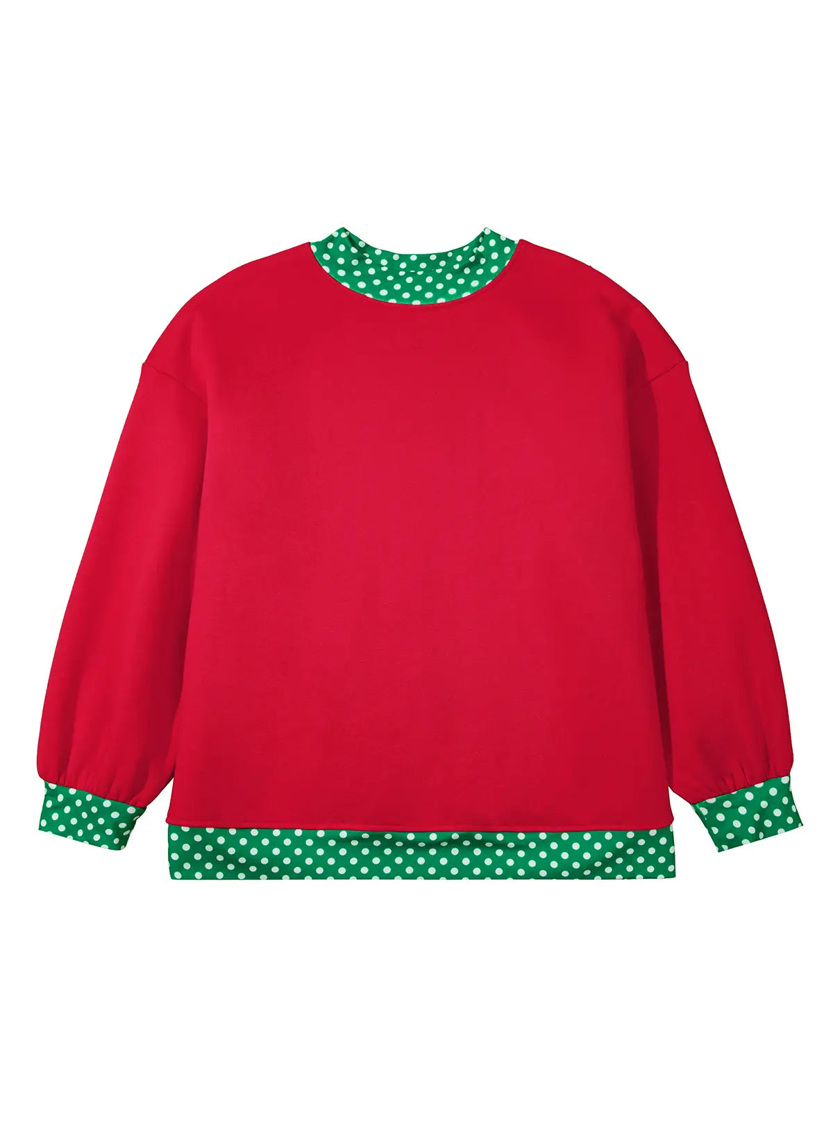 Polka Dot Patchwork Round Neck Plus Size Sweatshirt – Racing Red