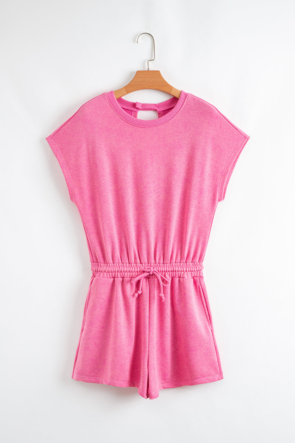 Mineral Wash Drawstring Waist Hollow Out Back Short Sleeve Romper eAura