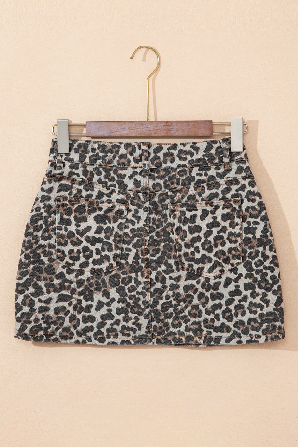 Khaki Leopard Denim Mini Skirt eAura