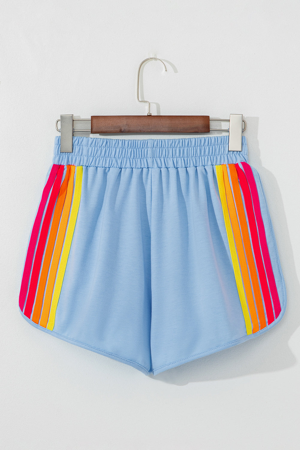 Beau Blue Colour Block Stripes Elastic High Waist Active Shorts eAura