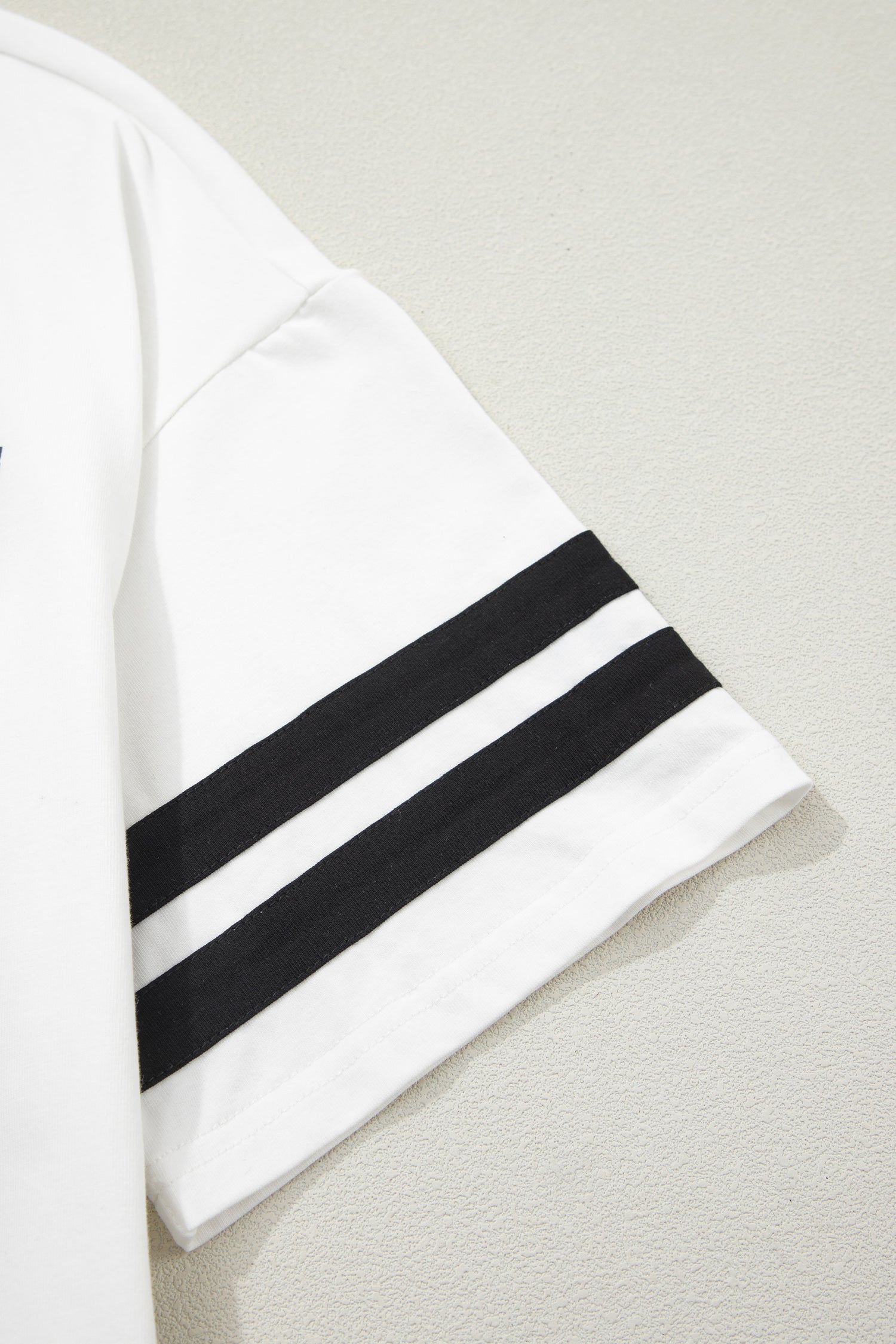 USA Letter Printed Varsity Striped Sleeve Round Neck Tee – White