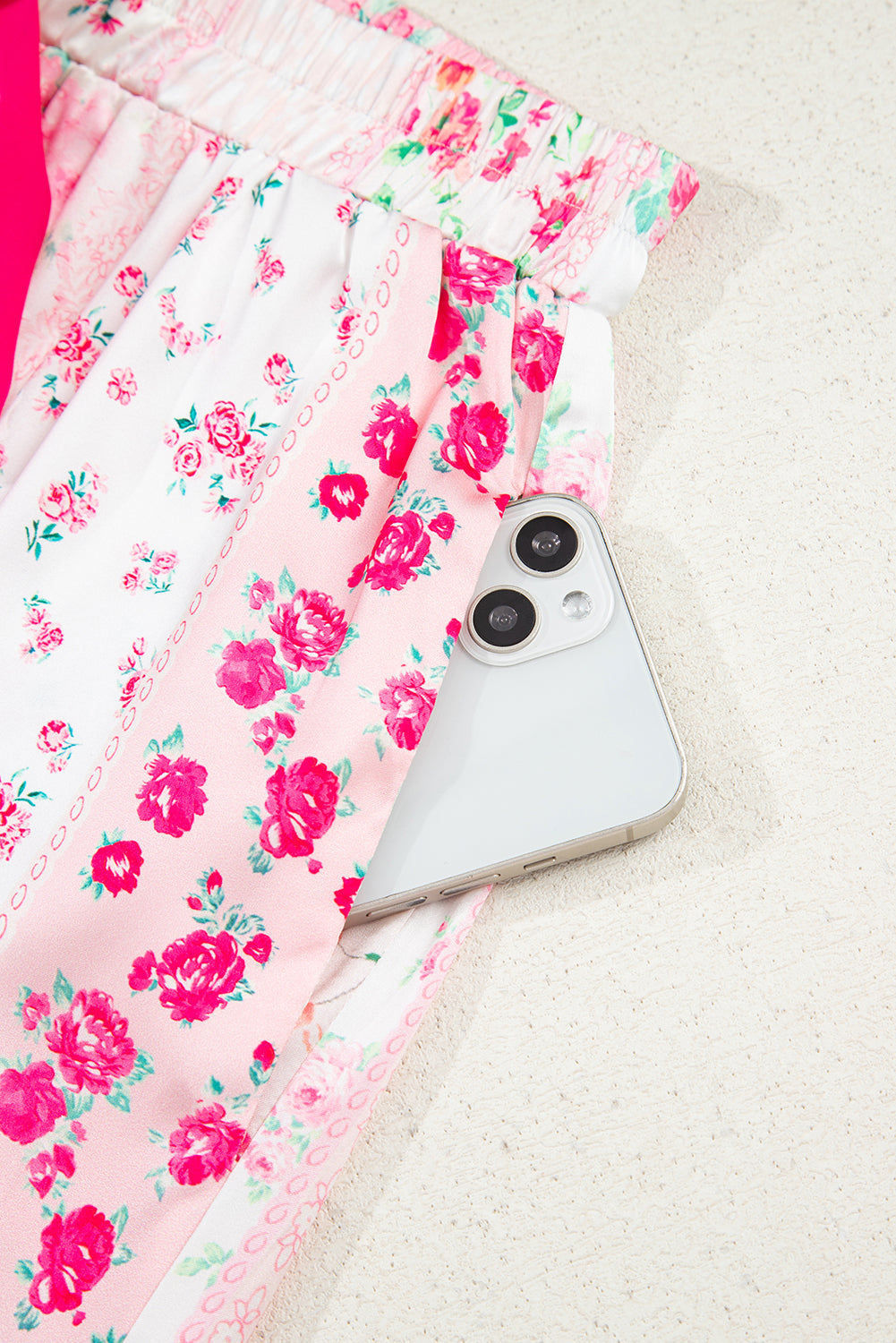 Pink Mixed Floral Print Contrast Piping Trim Satin Tie Pyjama Set - eAura