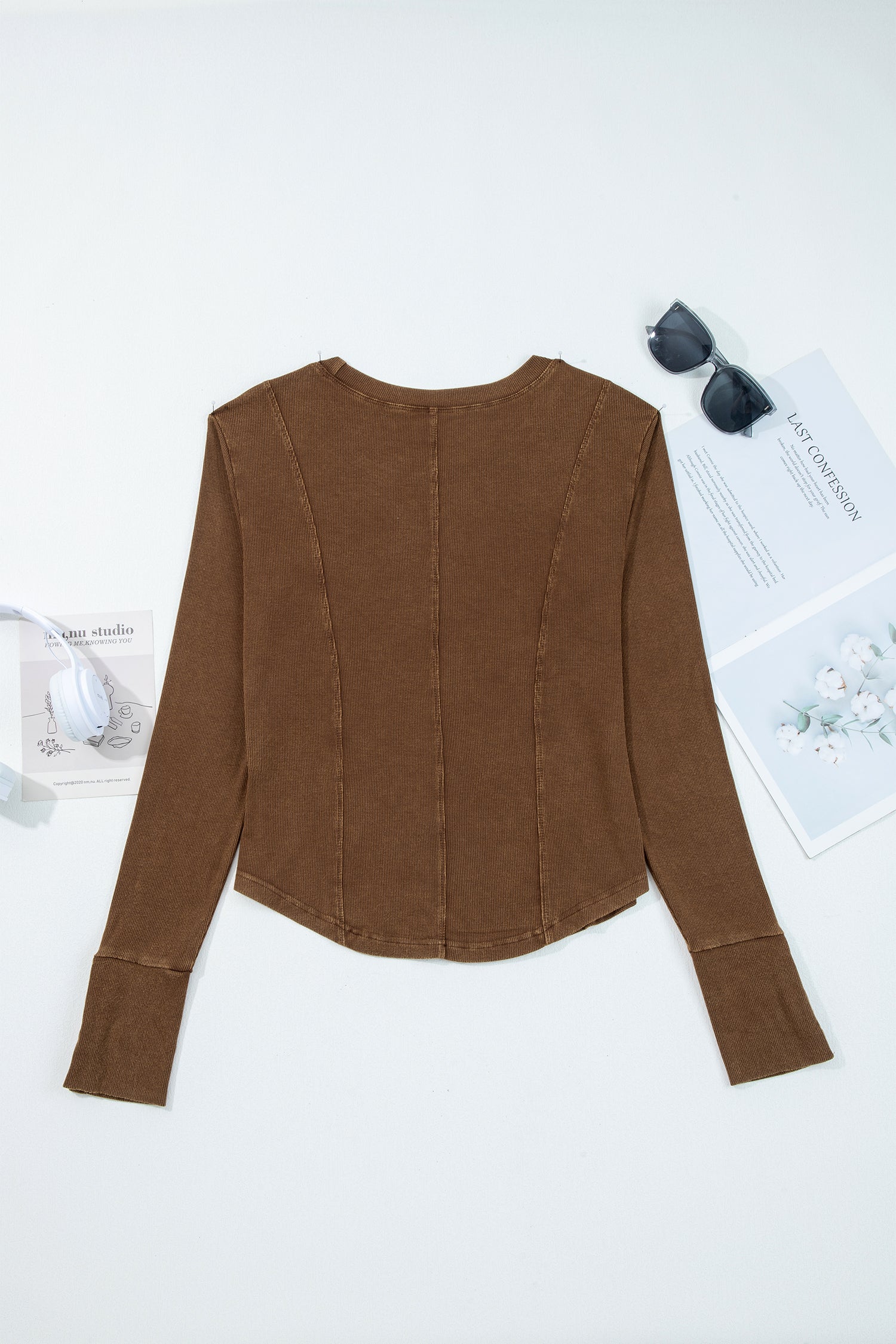 Exposed Seam Ribbed Long Sleeve Top