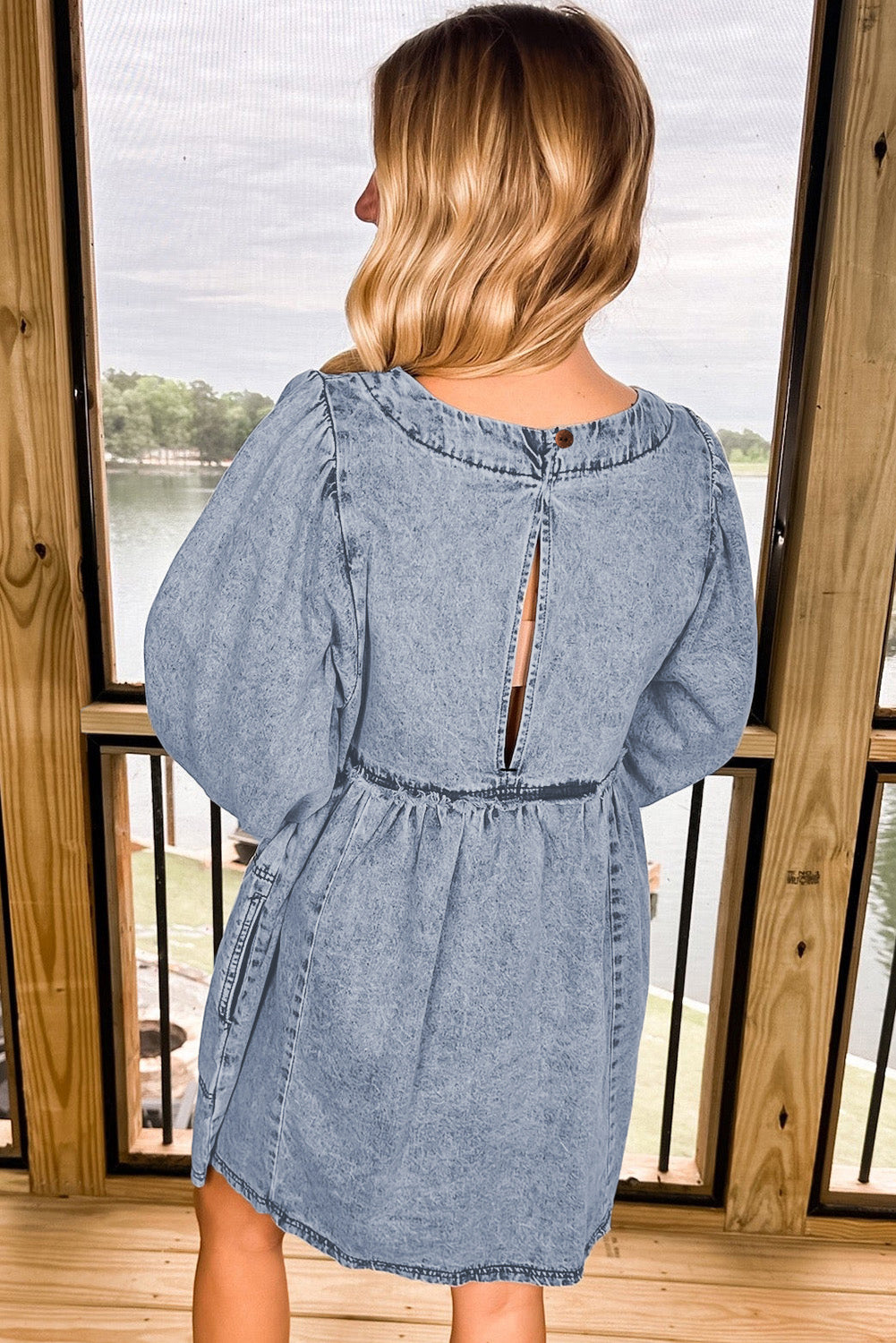 Beau Blue Light Wash High Waist Loose Fit Denim Mini Dress Beagle Boutique Fashion Outlet