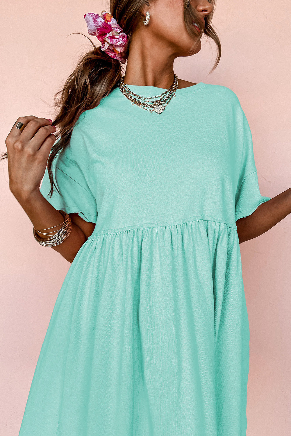 Pocketed Raw Edge Babydoll Dress eAura