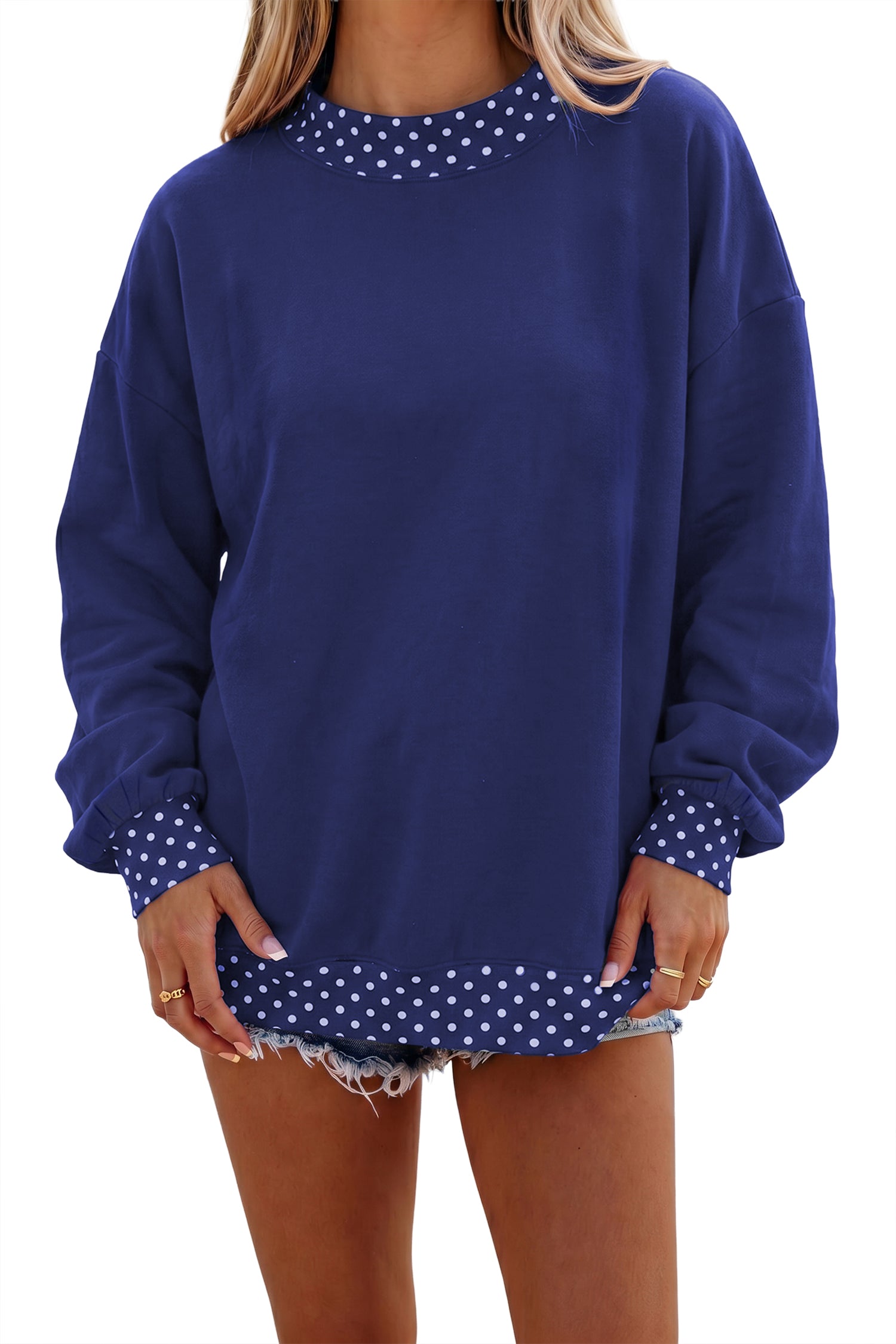 Colorblock Polka Dot Contrast Trim Oversized Sweatshirt – Red