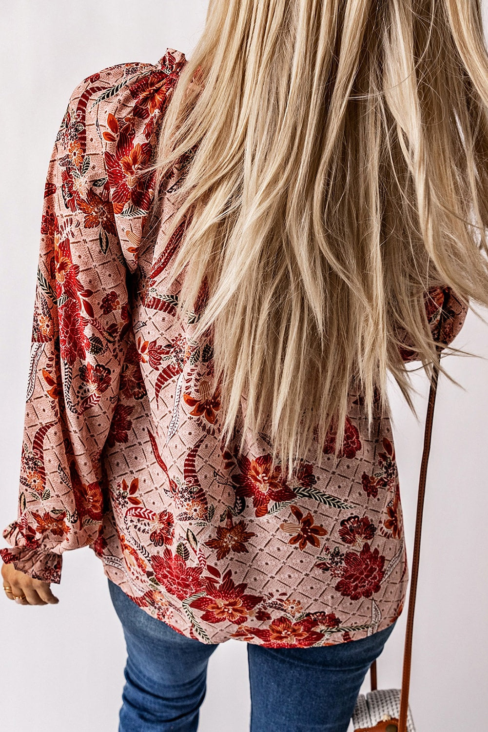 Pink Split V Neck Printed Blouse eAura