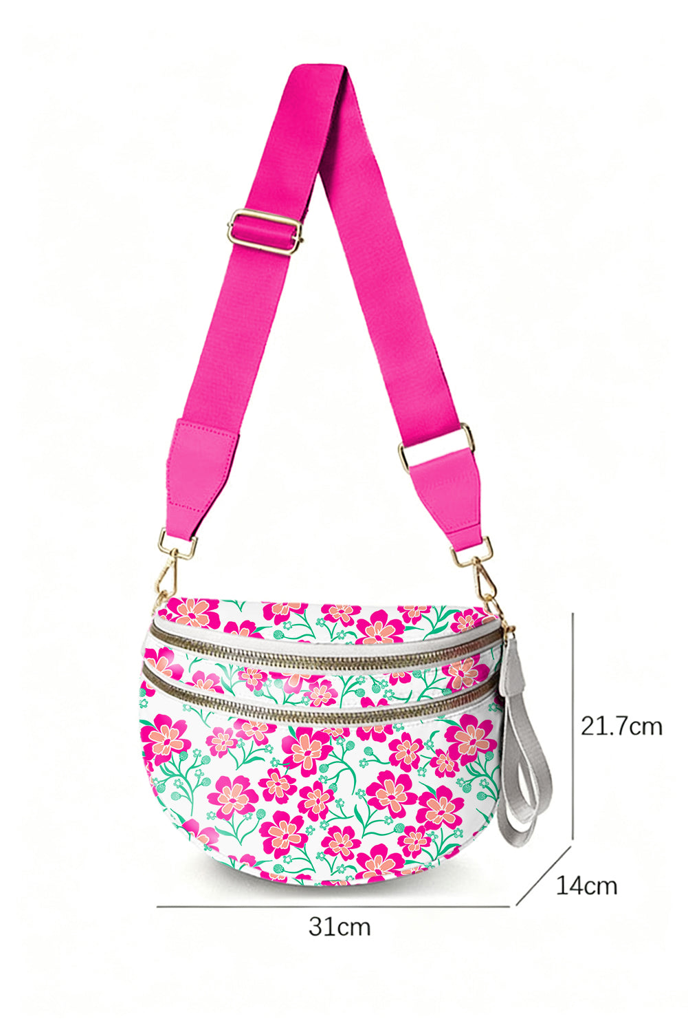 Rose Red Leopard Printed Double Zip Crossbody Bag