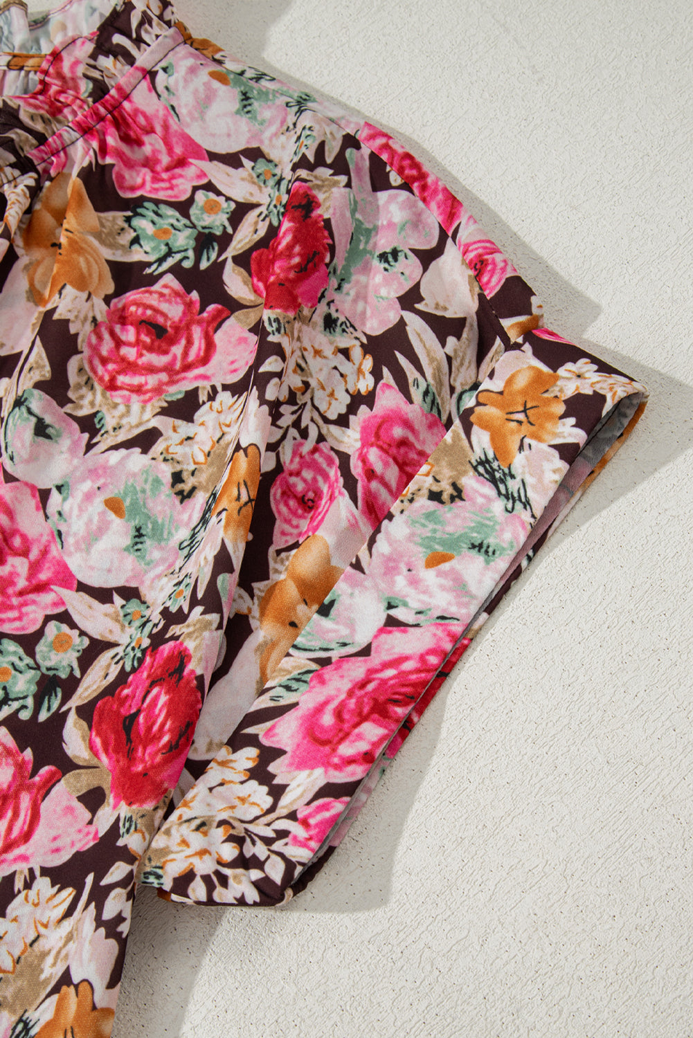 Pink Floral Print Crew Neck Short Sleeve Shift Blouse eAura