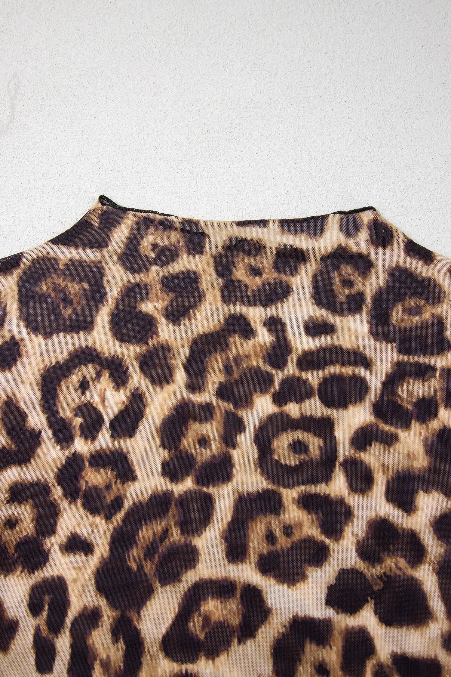 Western Print Slim Fit Mesh Mock Neck Long Sleeve Top