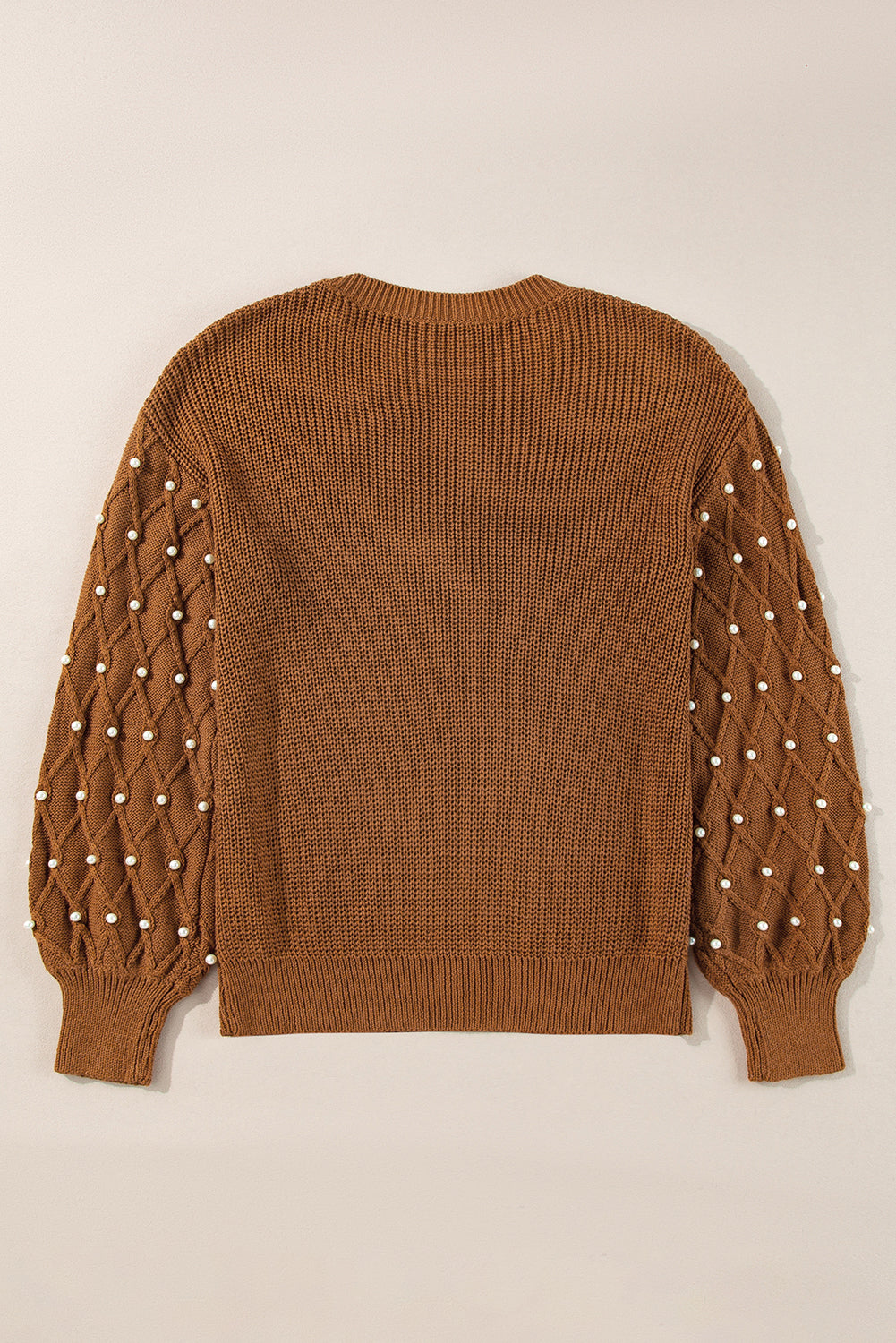 Chestnut Beaded Drop Shoulder Round Neck Sweater eAura