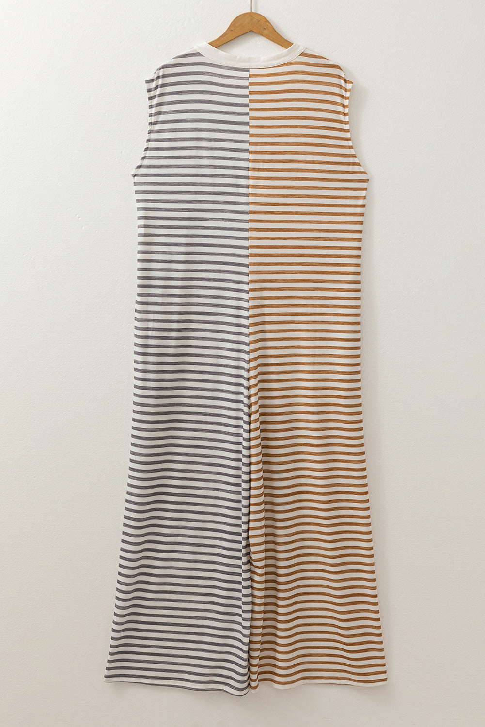 Grey Stripe Plus Size Colour Block Buttoned Sleeveless Wide Leg Jumpsuit BB Fashion Outlet