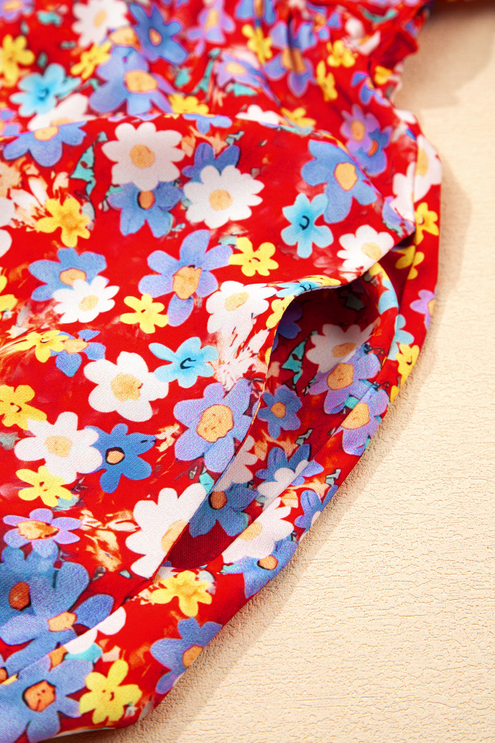 Red Dainty Flower Printed Plus Size Short Sleeve Shift Dress BB Fashion Outlet