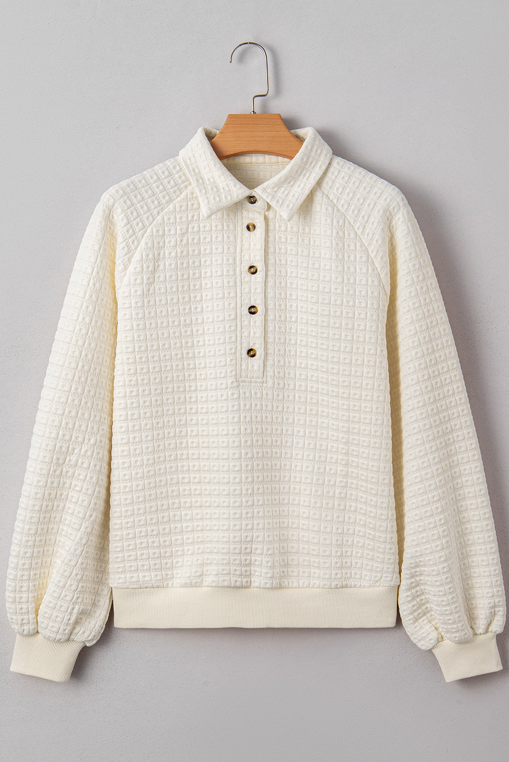 Textured Half Button Collared Sweatshirt - eAura